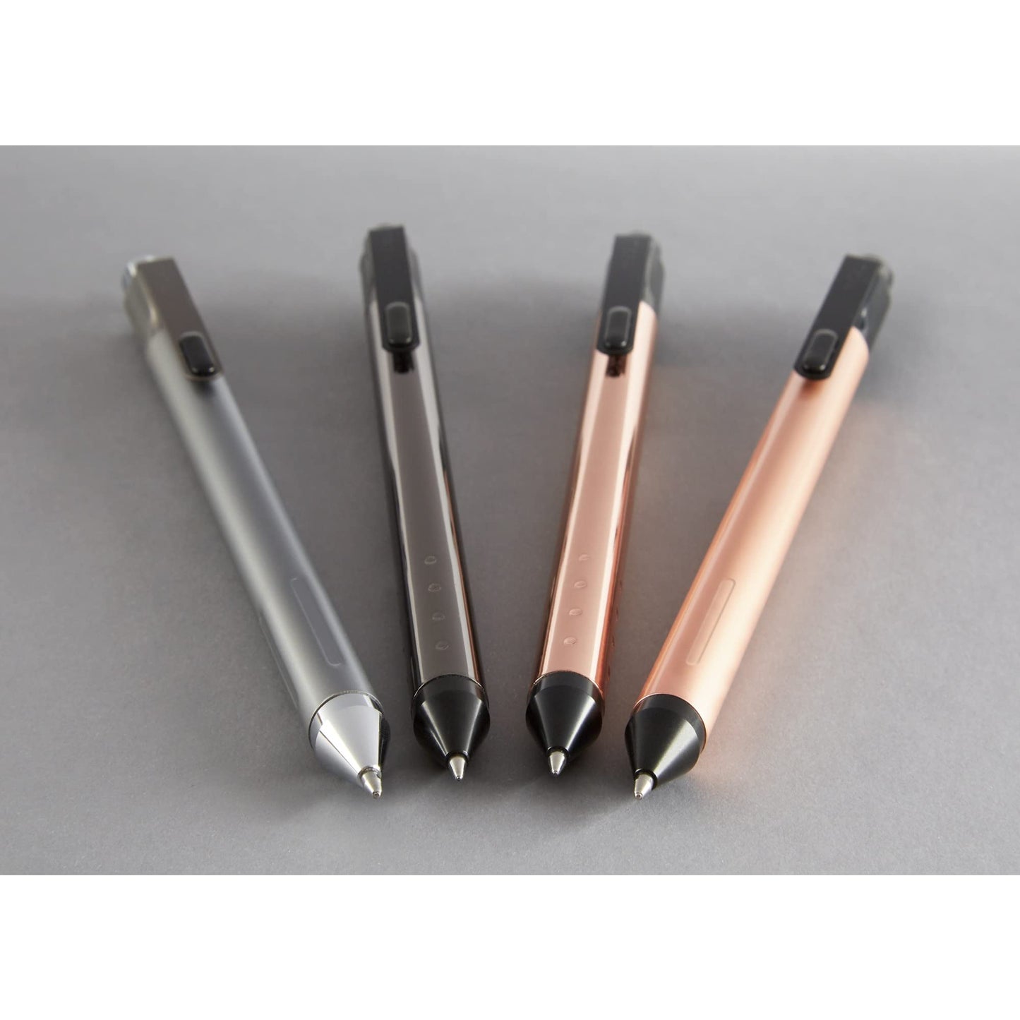 TUL® Fine Writing Solid Metal Barrel Retractable Ballpoint Pen With 2 Refills, Medium Point, 1.0 mm, Rose Gold Barrel, Black/Blue Ink