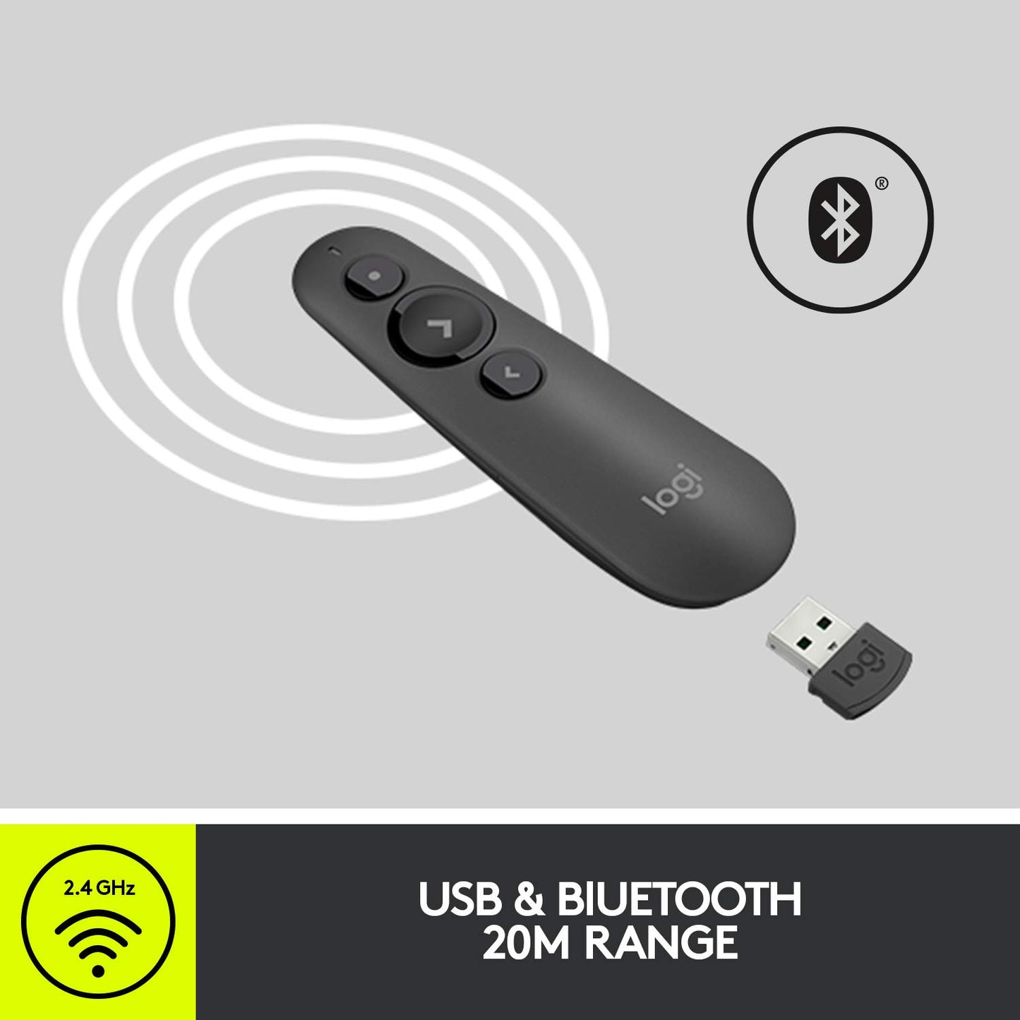 Logitech R500s Laser Presentation Remote Clicker with Dual Connectivity