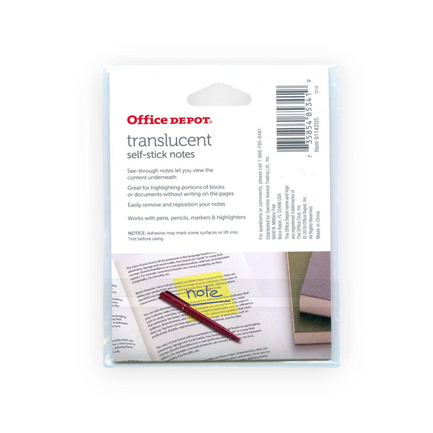 Office Depot Translucent Sticky Notes, 3"x3", 50-Note Pad (Pink)