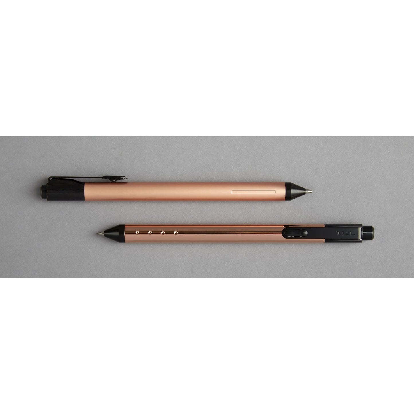 TUL® Fine Writing Solid Metal Barrel Retractable Ballpoint Pen With 2 Refills, Medium Point, 1.0 mm, Rose Gold Barrel, Black/Blue Ink