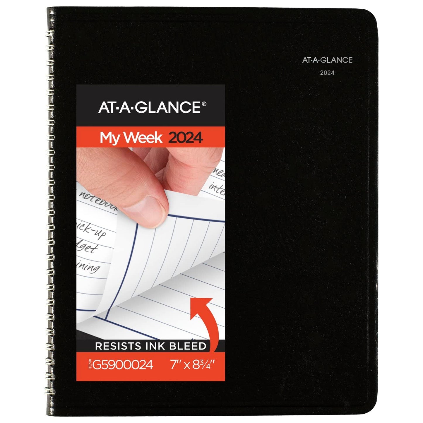 AT-A-GLANCE 2024 Weekly Planner, DayMinder, Column-Style, 7" x 8-3/4", Medium, Faux Leather, Black (G5900024)