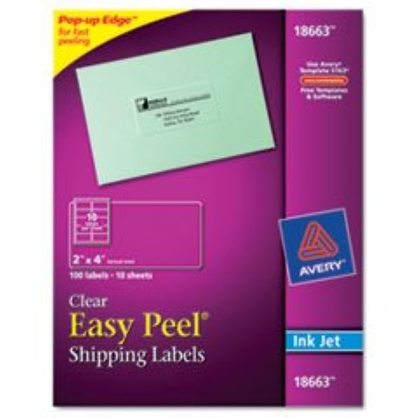 Avery Printable Shipping Labels with Sure Feed, 2" x 4", Matte Clear, 100 Blank Mailing Labels (18663)