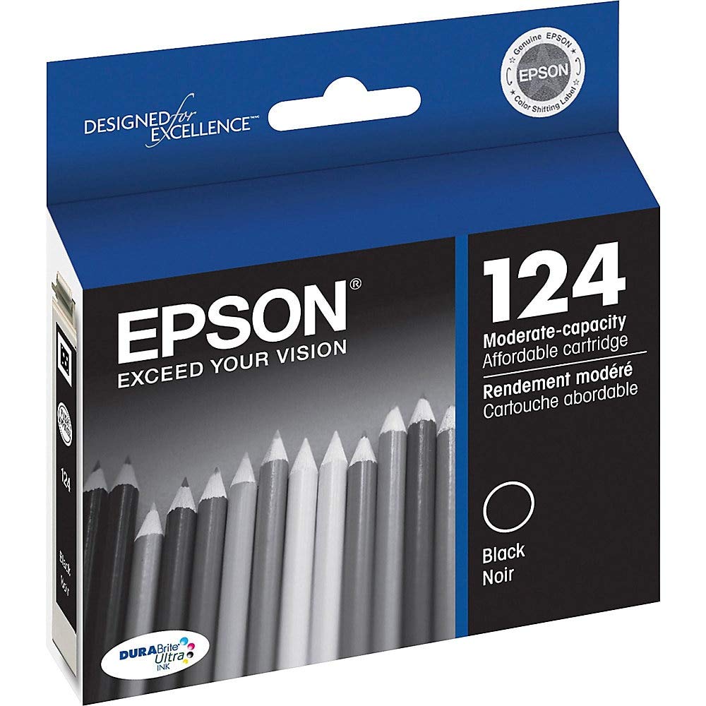 EPSON 124 DURABrite Ultra Ink Standard Capacity Black Cartridge (T124120-S) Works with Stylus NX-125, NX-127, NX-130, NX-230, NX-330, NX-420, NX-430, WorkForce WF-320, WF-323, WF-325, WF-435