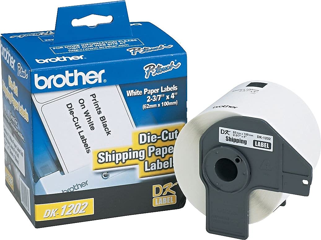 Brother Genuine DK-1202 Die-Cut Shipping Paper Labels, Long Lasting Reliability, 300 Labels Per Roll, (1) Roll per Box