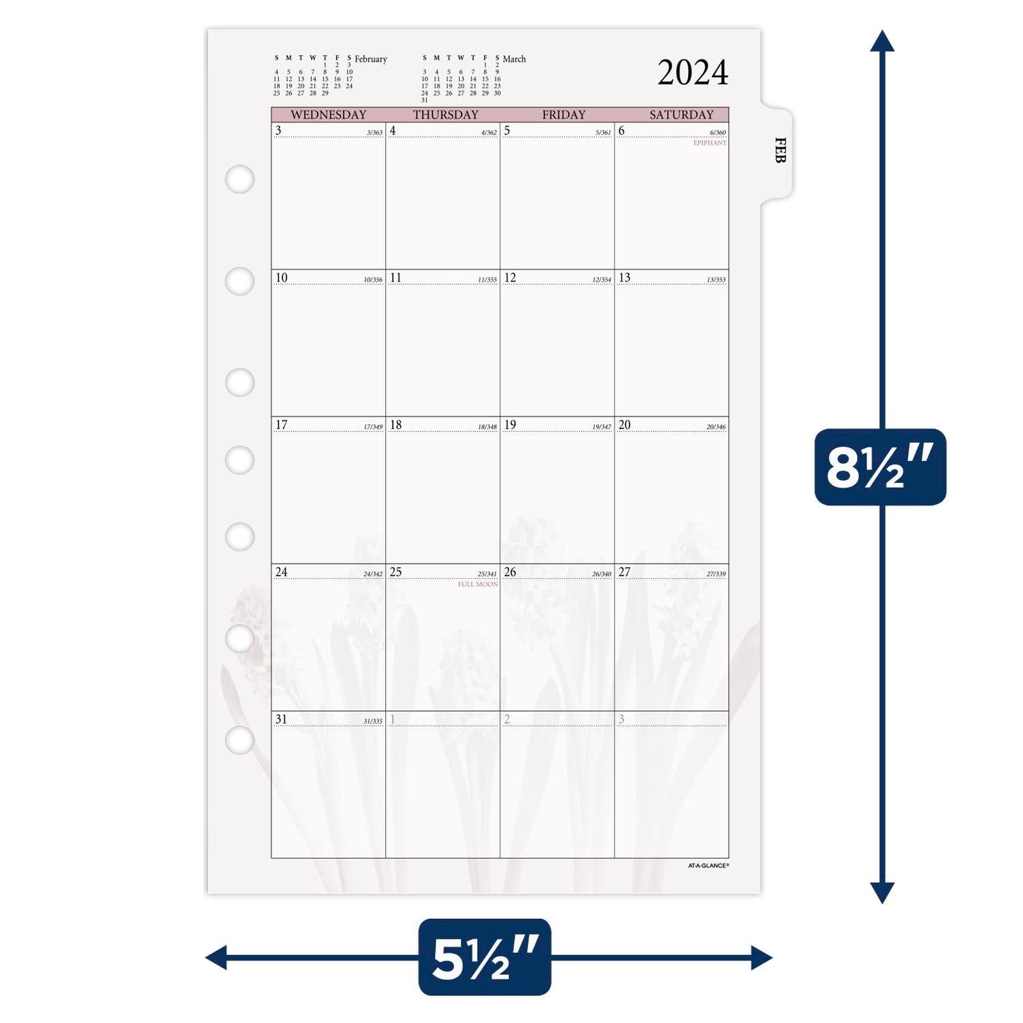 AT-A-GLANCE 2024 Monthly Planner Refill, 5-1/2" x 8-1/2", Desk Size, Loose-Leaf, Unruled Blocks, Nature (061-685-24)