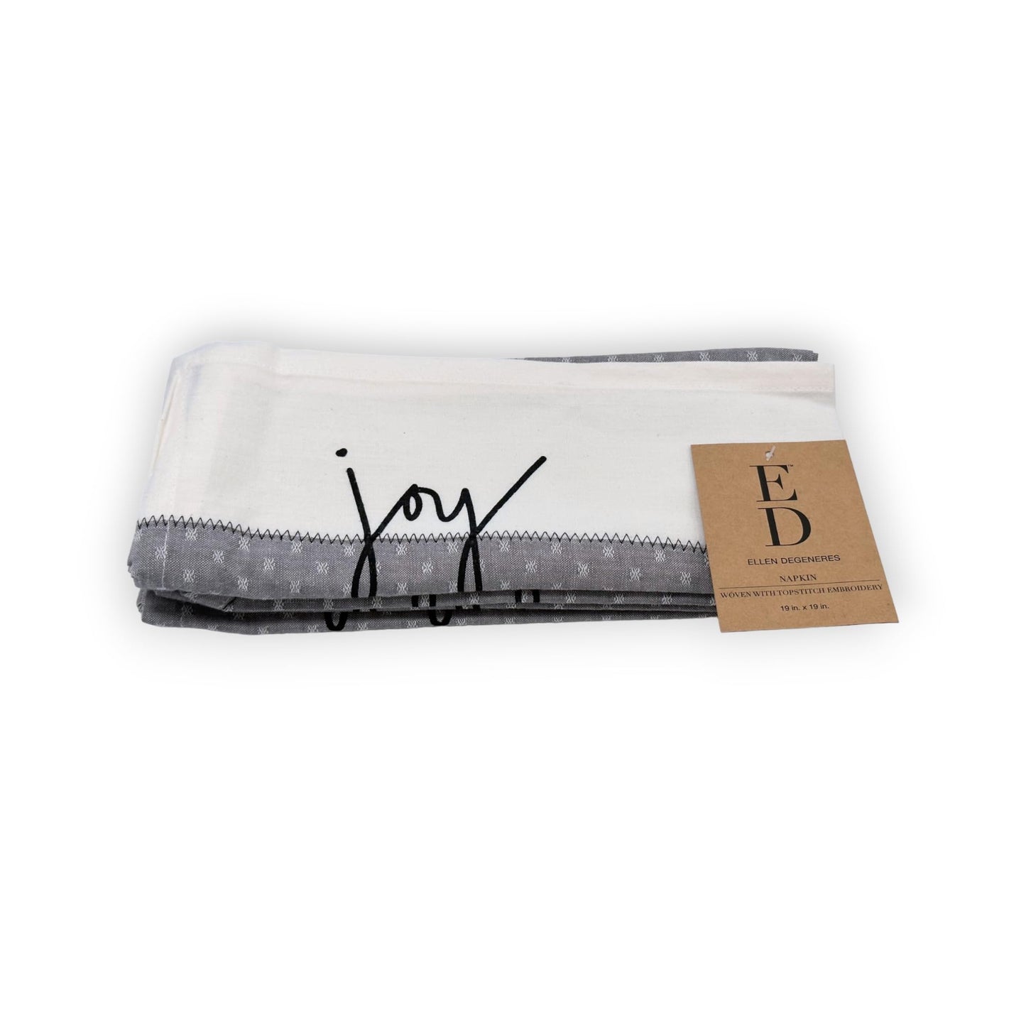 ED Embroidered 100% Cotton Inch Napkins, Set of 4, 19" Square - White/Grey Elegant Cloth Napkins for Family Dinners, Wedding Parties, Home Decor