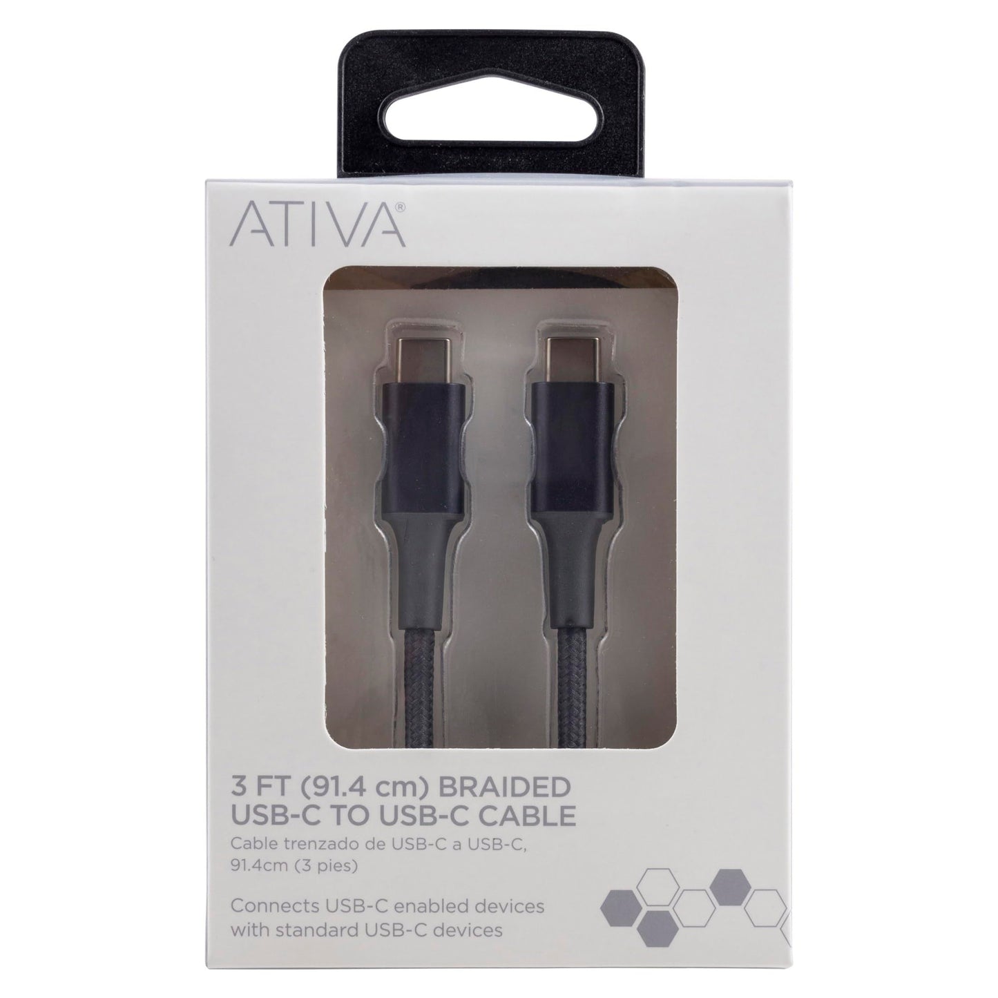 ATIVA® USB-C Braided Charging Cable, 3', Gray, 45834
