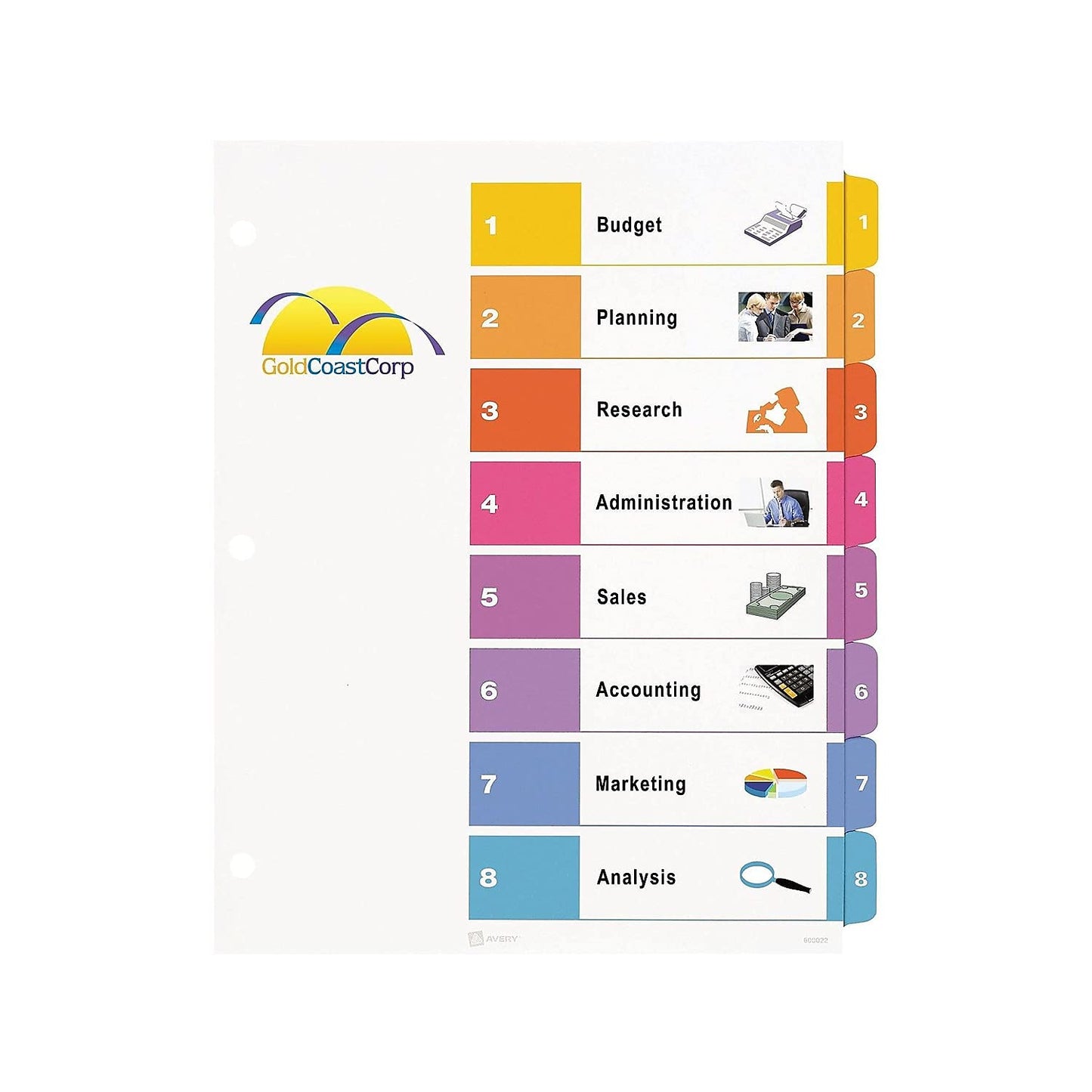 Avery 11133 Ready Index TOC Dividers, Tabs 1-8, Letter Size, Colors, 8 Tabs/St