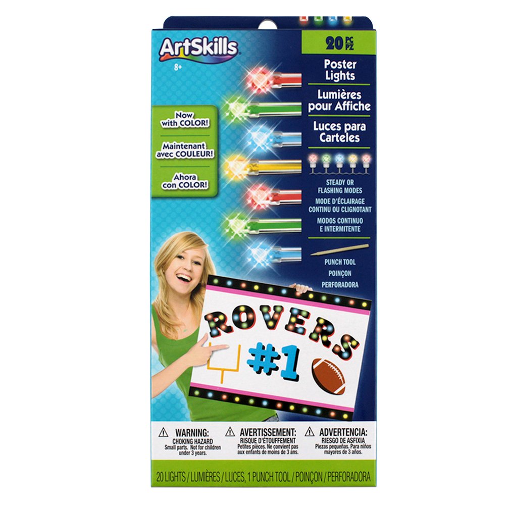 ArtSkills Rainbow String Light Kit with Punch Tool and Instructions for Posters, Dorms and Projects, Battery-Operated, 20 Lights with 2 Modes