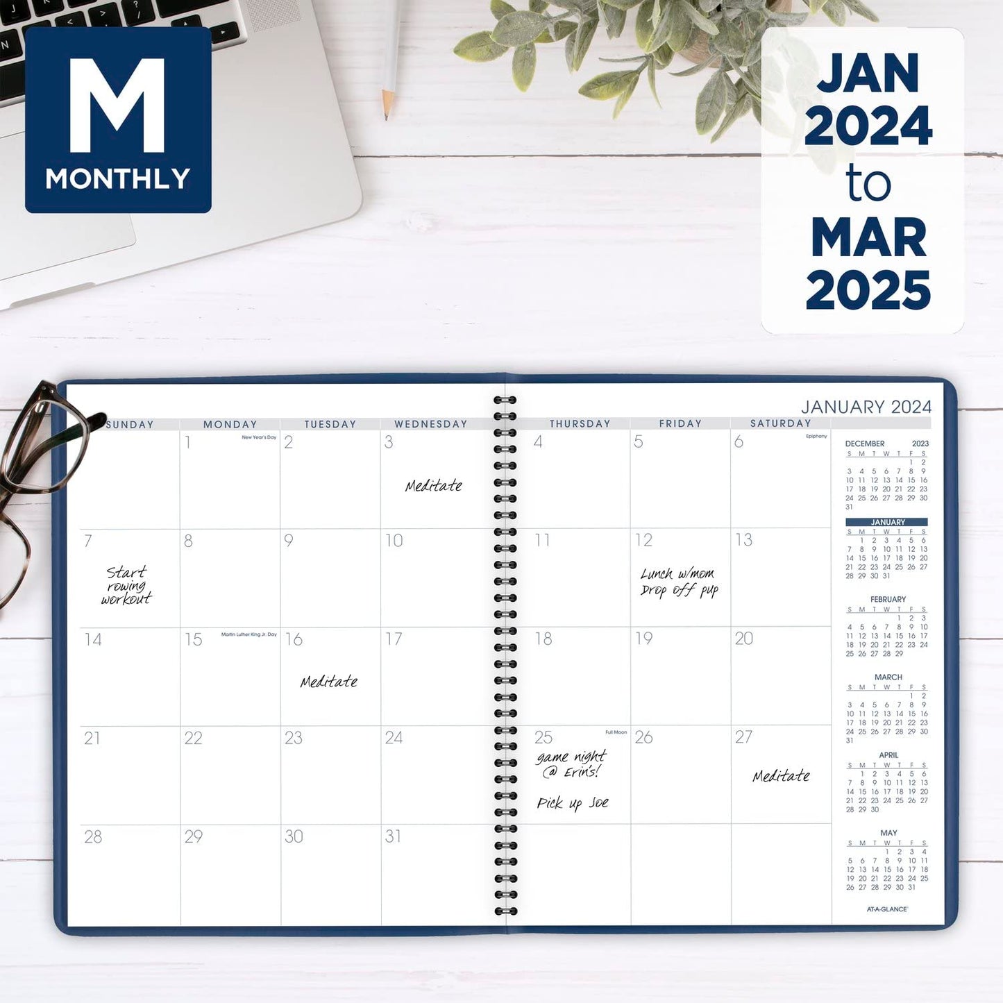 AT-A-GLANCE Fashion 2024 Monthly Planner, 9" x 11", Large, Blue (702502024)
