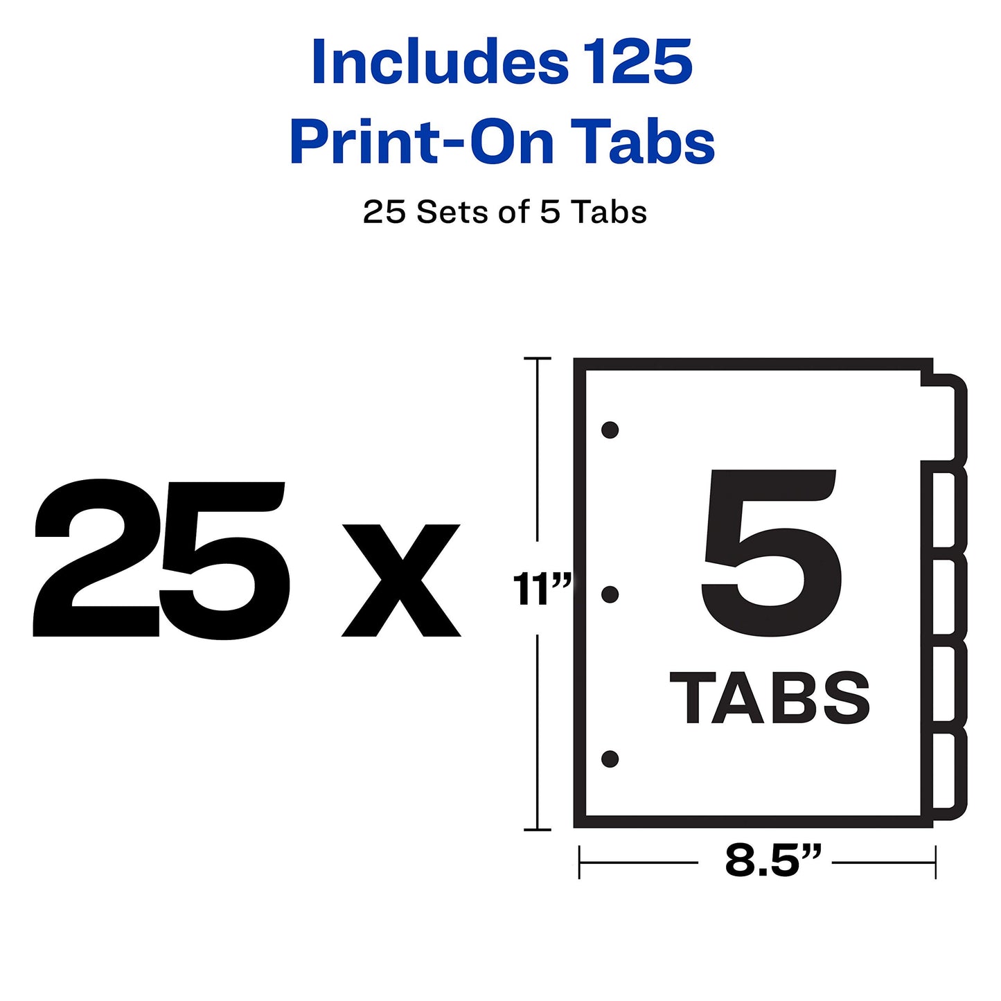 Avery 5-Tab Print-On Binder Dividers, White Tabs, 25 Sets (11517)