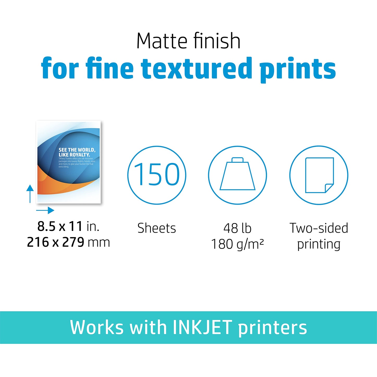 HP Professional Business Paper, Matte, 8.5x11 in, 48 lb, 150 sheets, works with inkjet printers (CH016A)