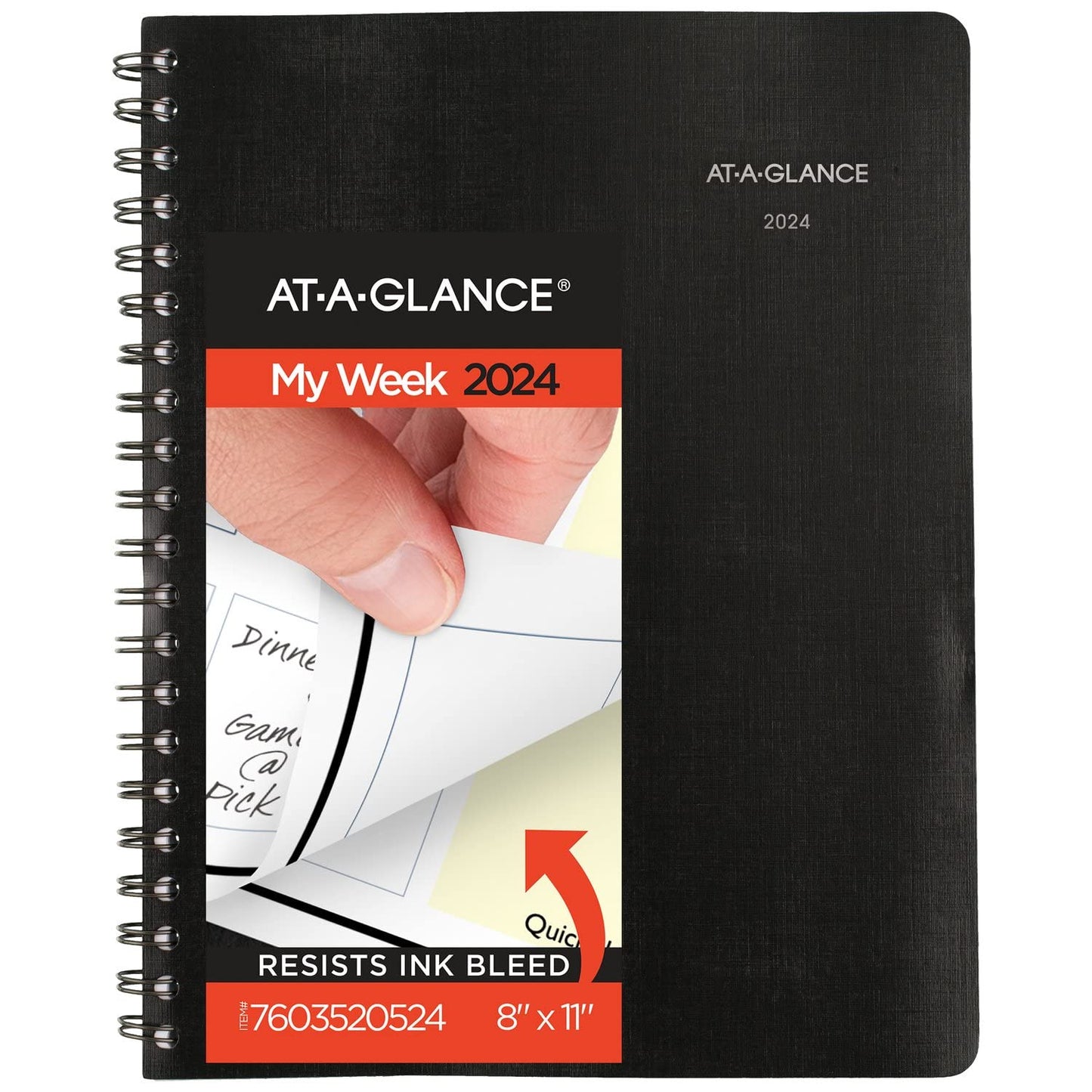 AT-A-GLANCE 2024 Weekly & Monthly Planner, 8" x 11", Large, QuickNotes, Black (7603520524)