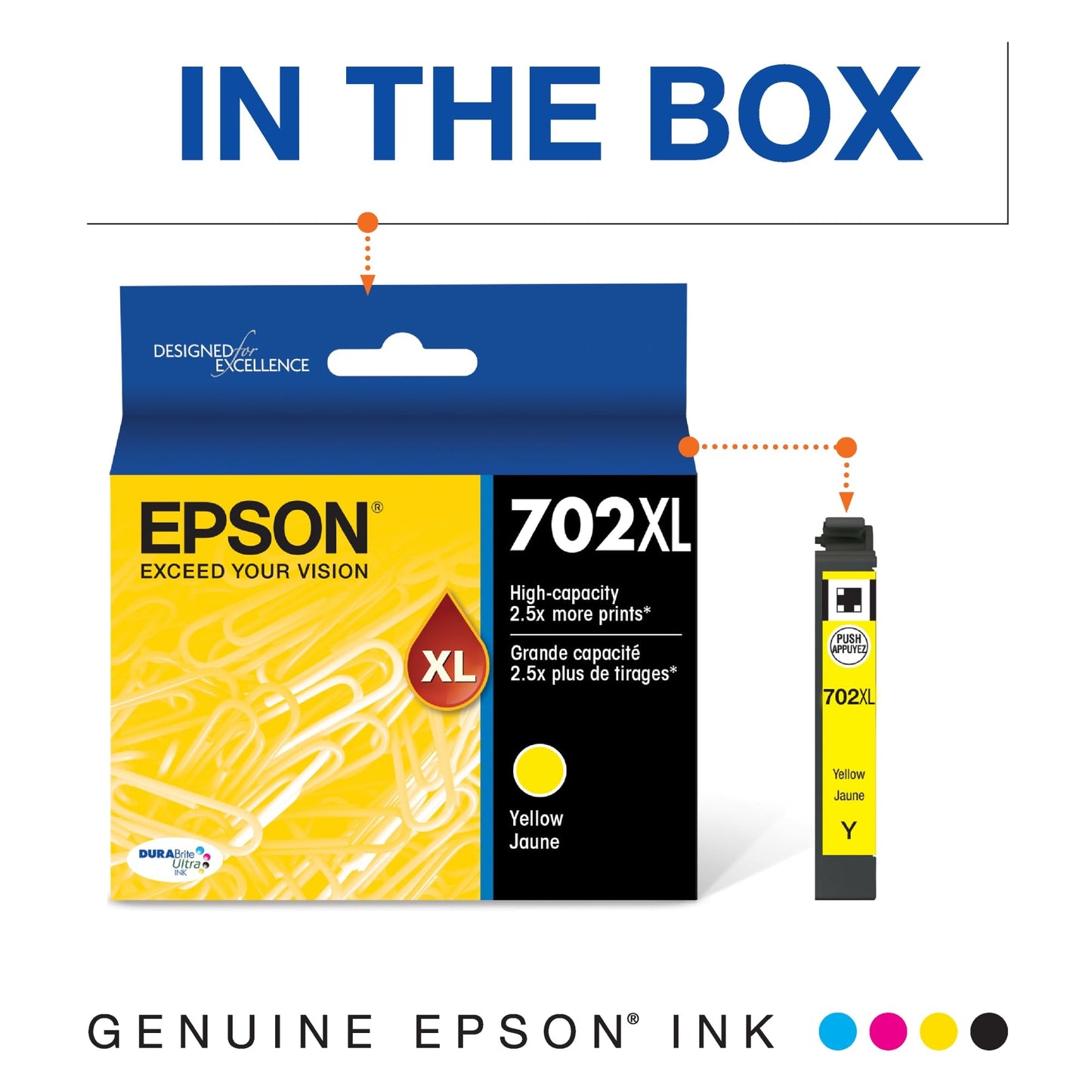 EPSON 702 DURABrite Ultra Ink High Capacity Yellow Cartridge (T702XL420) Works with WorkForce Pro WF-3720, WF-3730, WF-3733