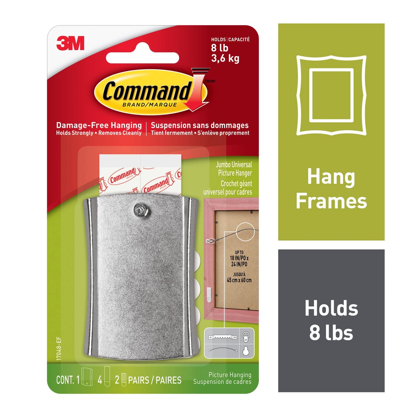 Command Universal Frame Hangers, Metal, Damage Free Decorating, 1 Hanger and 4 Strips