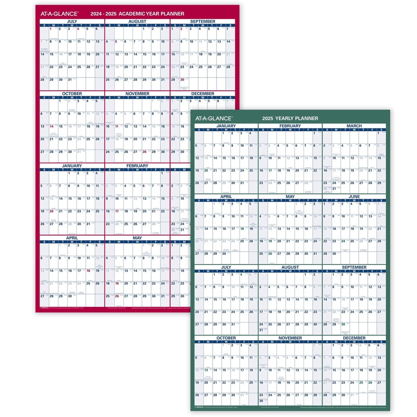 AT-A-GLANCE 2024-2025 Erasable Calendar, Dry Erase Wall Planner, 24" x 36", Large, Academic & Regular Year, Double Sided, Vertical (PM210S2825)