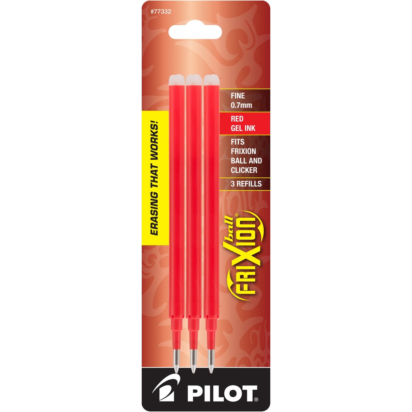 Refill for Pilot FriXion Erasable FriXion Ball, FriXion Clicker and FriXion LX Gel Ink Pens, Fine Point, Red Ink, 3/Pack