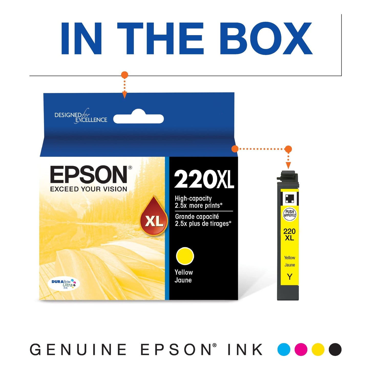EPSON 220 DURABrite Ultra Ink High Capacity Yellow Cartridge (T220XL420-S) Works with WorkForce WF-2630, WF-2650, WF-2660, WF-2750, WF-2760, Expression XP-320, XP-420, XP-424