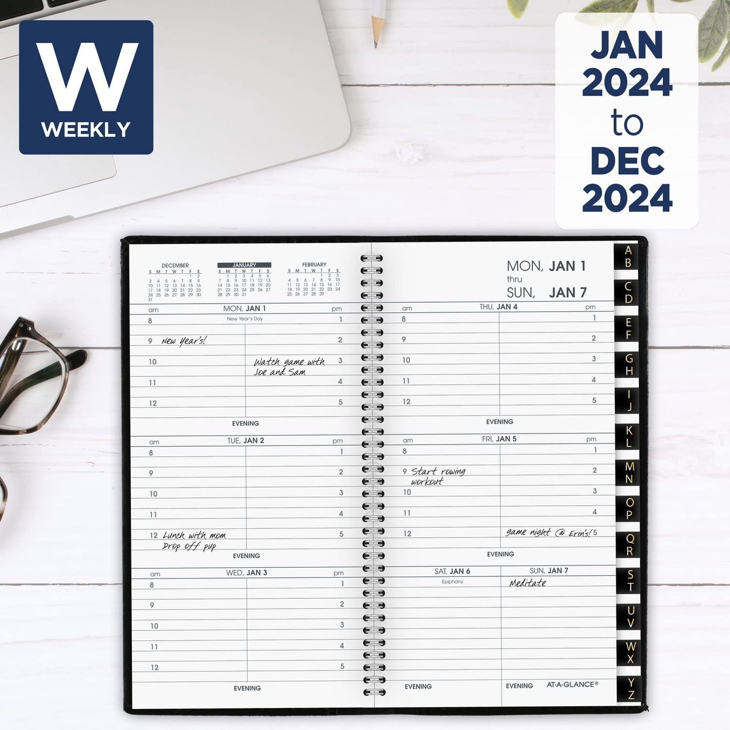 AT-A-GLANCE 2024 Refillable Weekly Appointment Book Planner, 3-1/4" x 6-1/4", Pocket Size, Black (700080524)