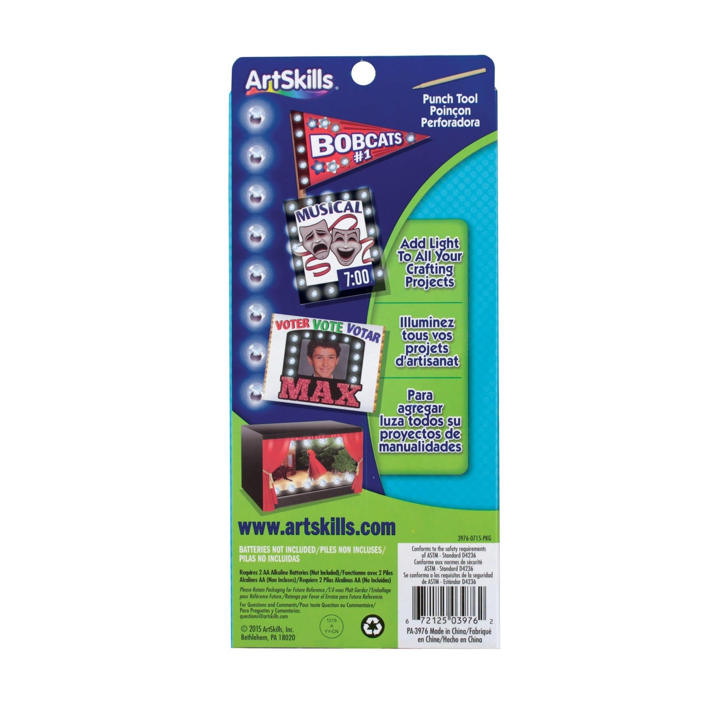 ArtSkills Clear Marquee String Light Kit with Punch Tool and Instructions for Posters, Dorms and Projects, Battery-Operated, 14 Lights with 2 Modes