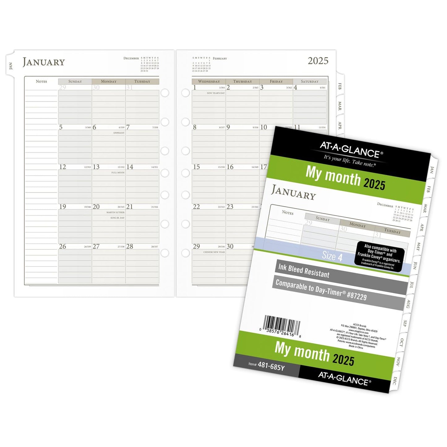 AT-A-GLANCE 2025 Planner Refill, Monthly, 5-1/2" x 8-1/2", Desk Size, Loose-Leaf, Ruled Blocks (481-685Y-25)