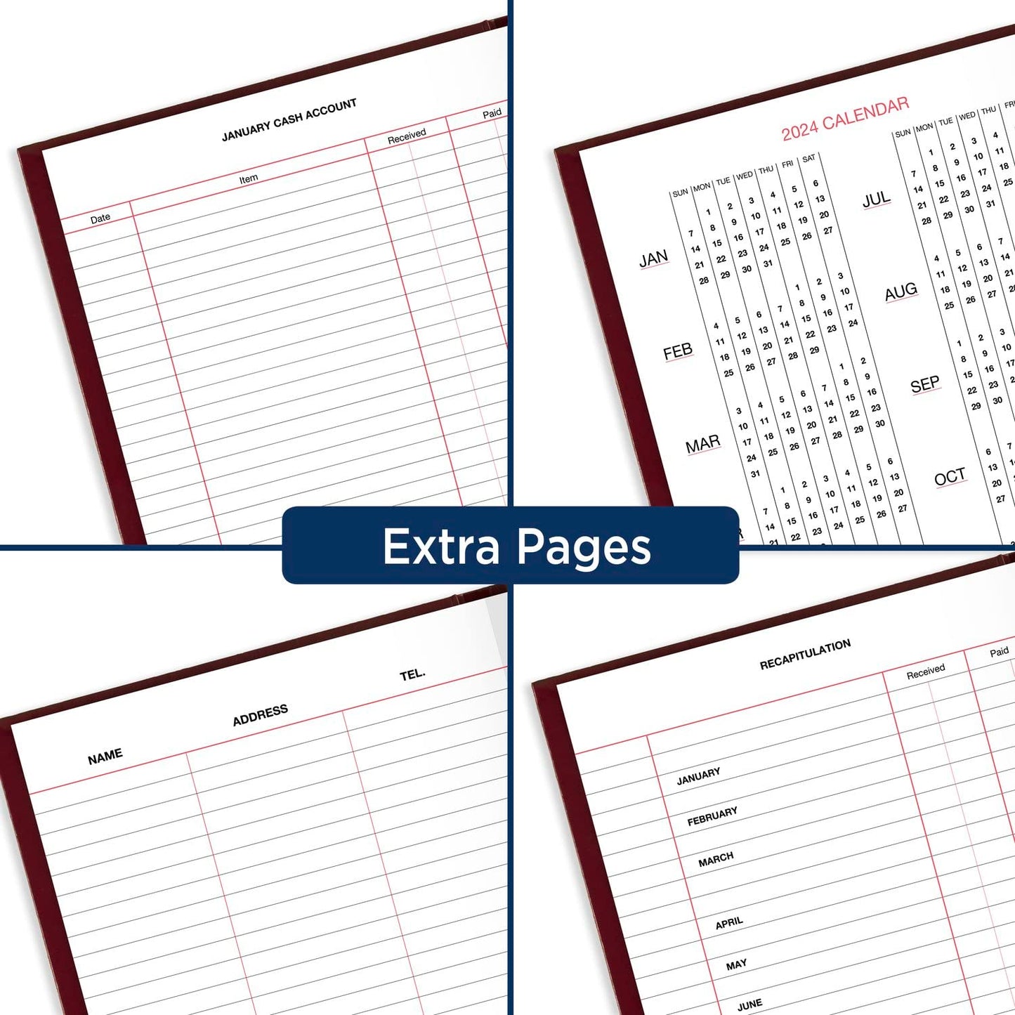 AT-A-GLANCE 2024 Daily Diary, Standard Planner Journal, 12 Month, 5-3/4" x 8-1/4", Small, Hardcover, Red (SD3891324)