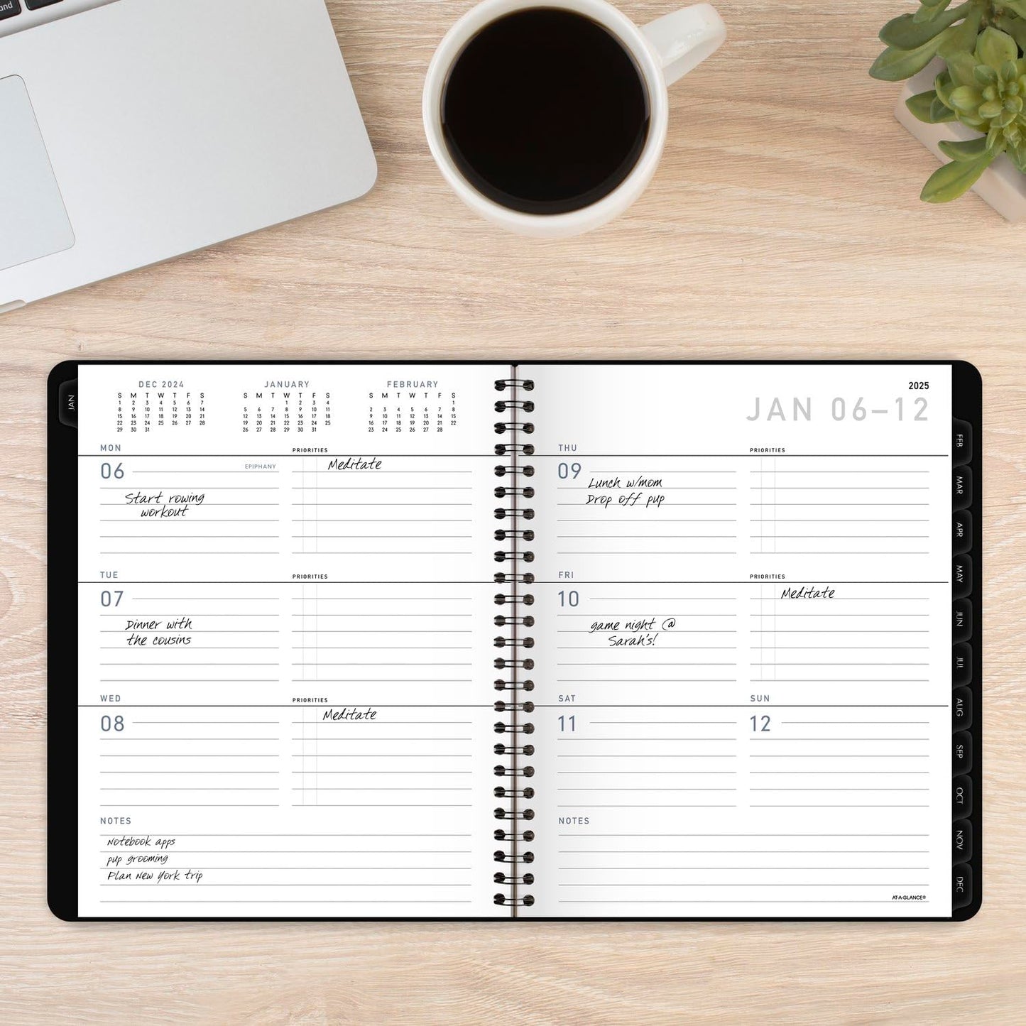 AT-A-GLANCE 2025 Planner, Weekly & Monthly, 7" x 8-3/4", Medium, Contemporary Lite, Black (7054XL0525)