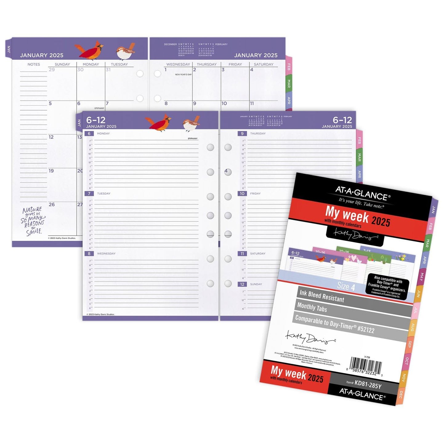 AT-A-GLANCE 2025 Planner Refill, Weekly & Monthly, 5-1/2" x 8-1/2", Size 4, Desk Size, 52122 Day-Timer, Kathy Davis (KD81-285Y-25)