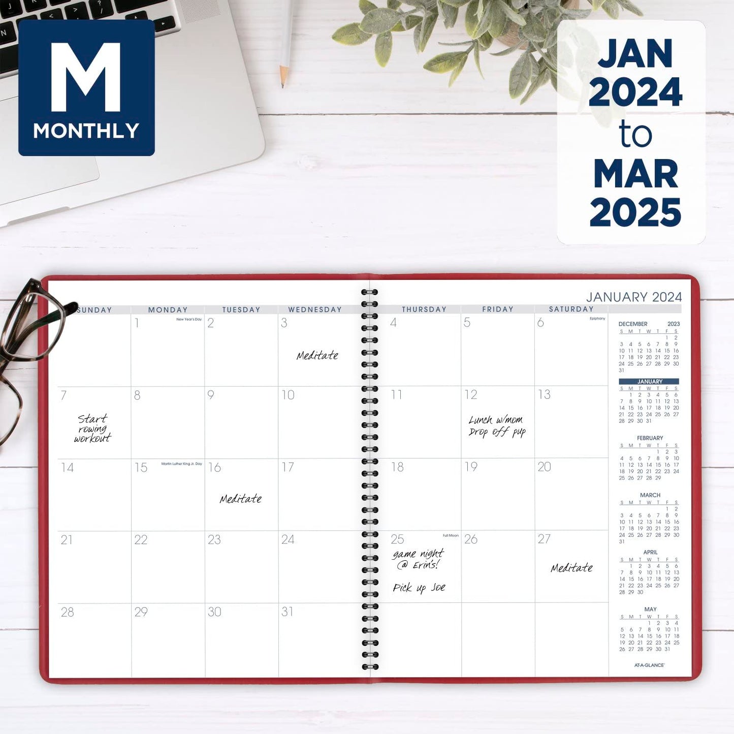 AT-A-GLANCE Fashion 2024 Monthly Planner, 9" x 11", Large, Red (702501324)