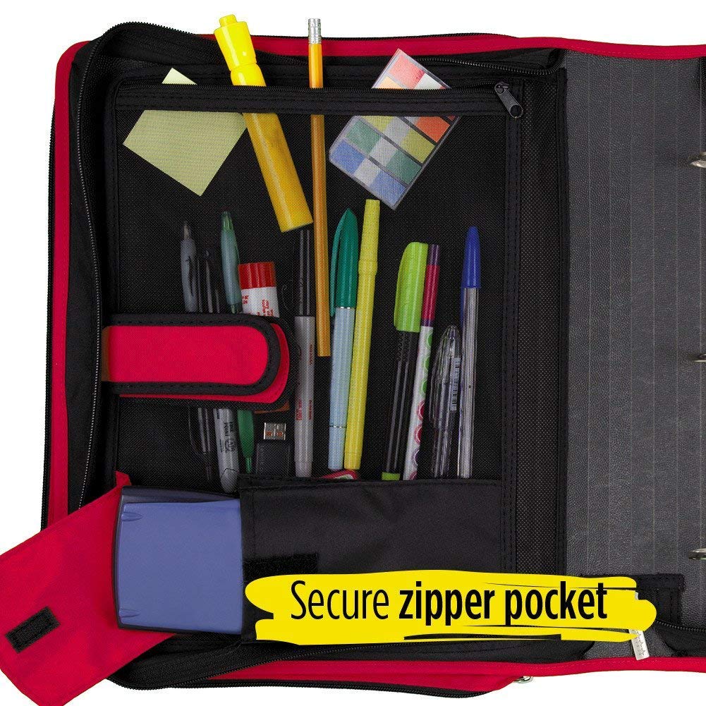 Five Star 2 Inch Zipper Binder, 3 Ring Binder, 6-Pocket Expanding File, Durable, Red (72184)