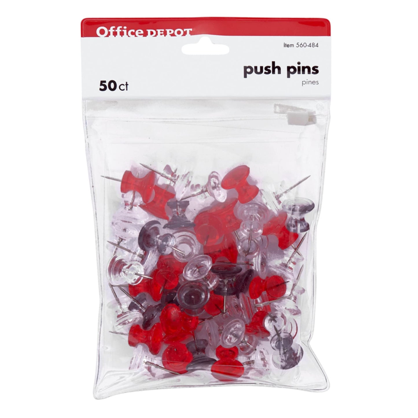 Office Depot Pushpins, Irregular, 7/16in., Assorted Colors, Pack Of 50, ODPPNS