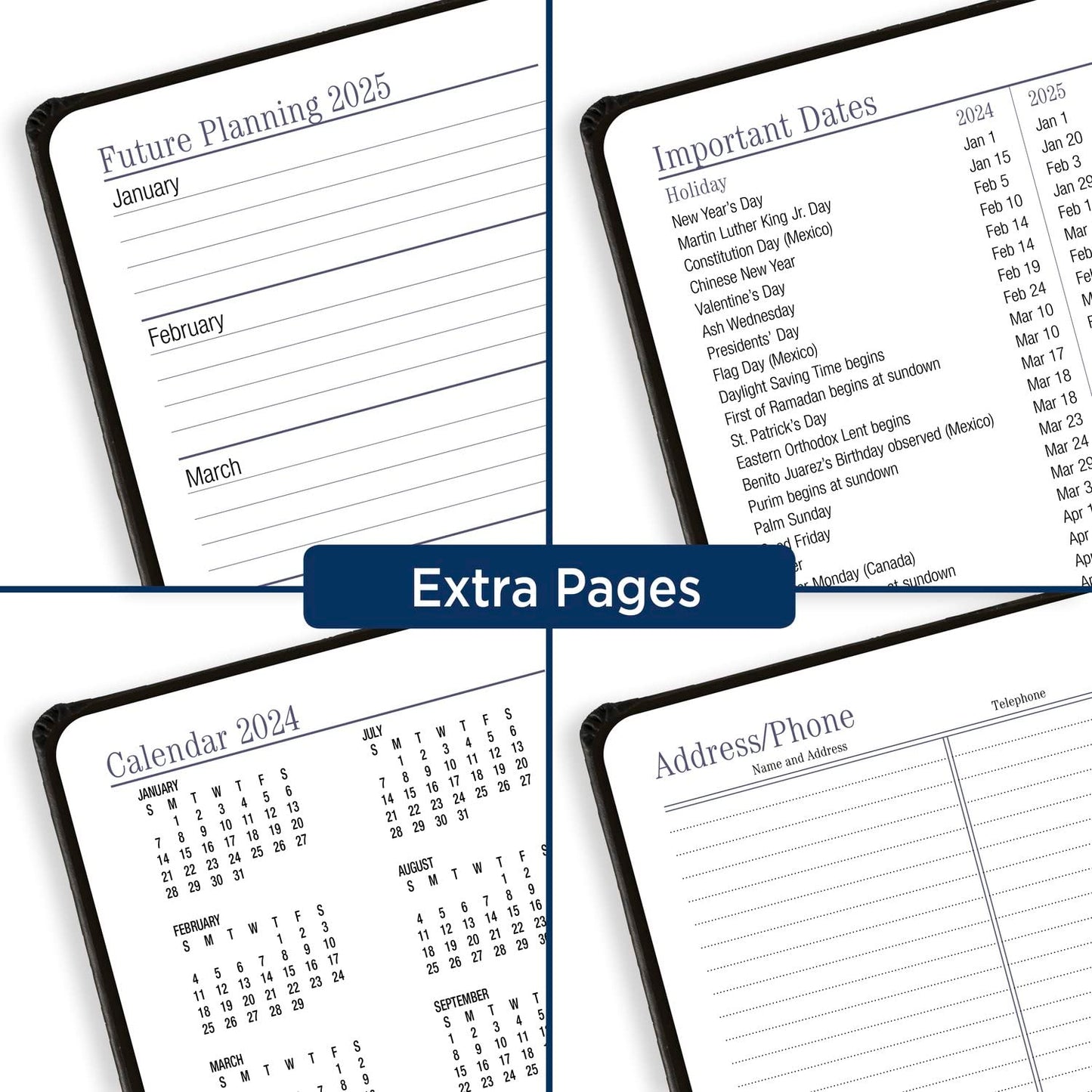 AT-A-GLANCE Fine Diary 2024 Weekly & Monthly Diary, 3" x 6", Pocket Size, Black Brown (74020524)