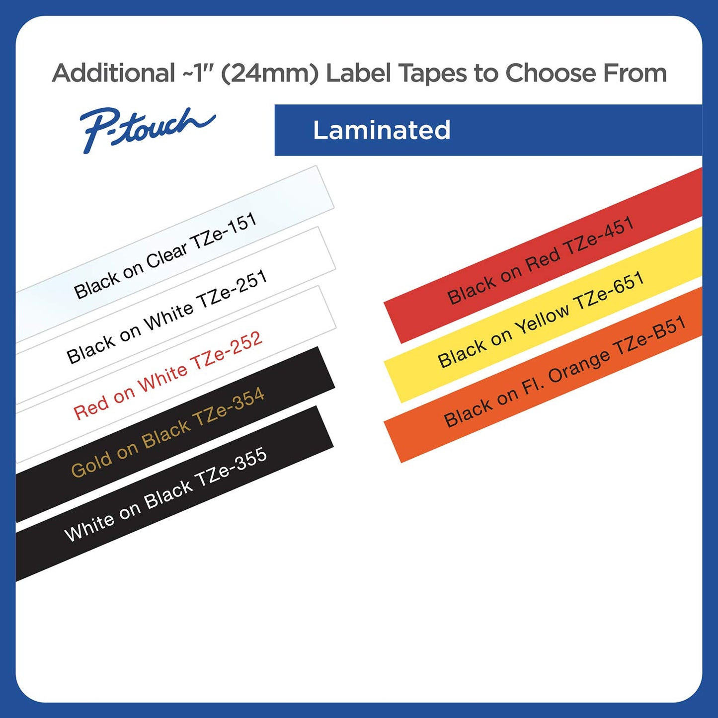 Brother Laminated Tape, Retail Packaging, 1 Inch, Black on White (TZe251)