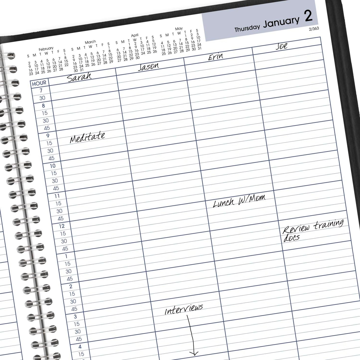 AT-A-GLANCE 2025 Appointment Book Planner, Daily, Four Person Group Planner, 8" x 11", Large, Quarter-Hourly, DayMinder, Black (G5600025)
