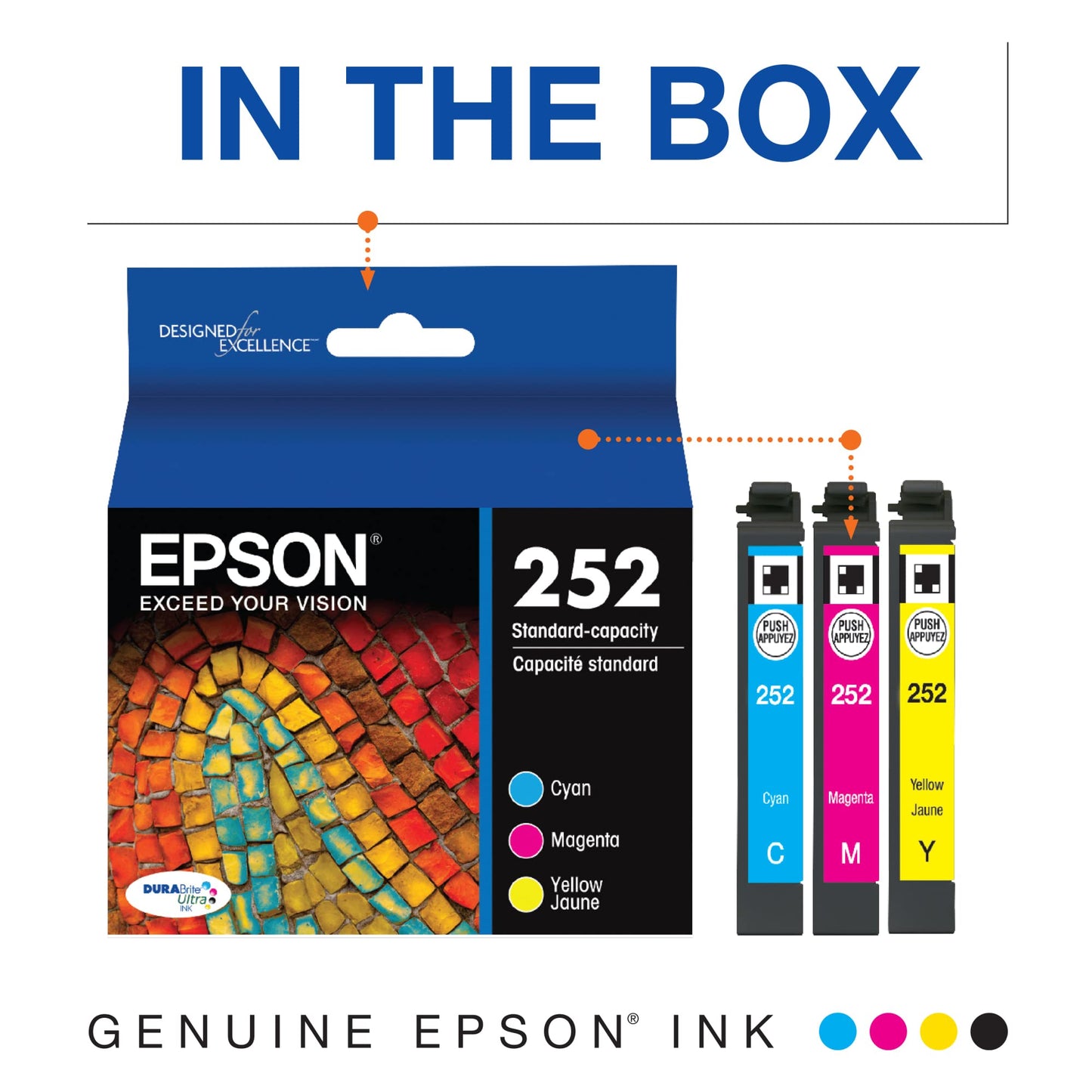 EPSON 252 DURABrite Ultra Ink Standard Capacity Color Combo Pack (T252520-S) Works with WorkForce WF-3620, WF-3640, WF-7110, WF-7610, WF-7620, WF-7710, WF-7720, WF-7210