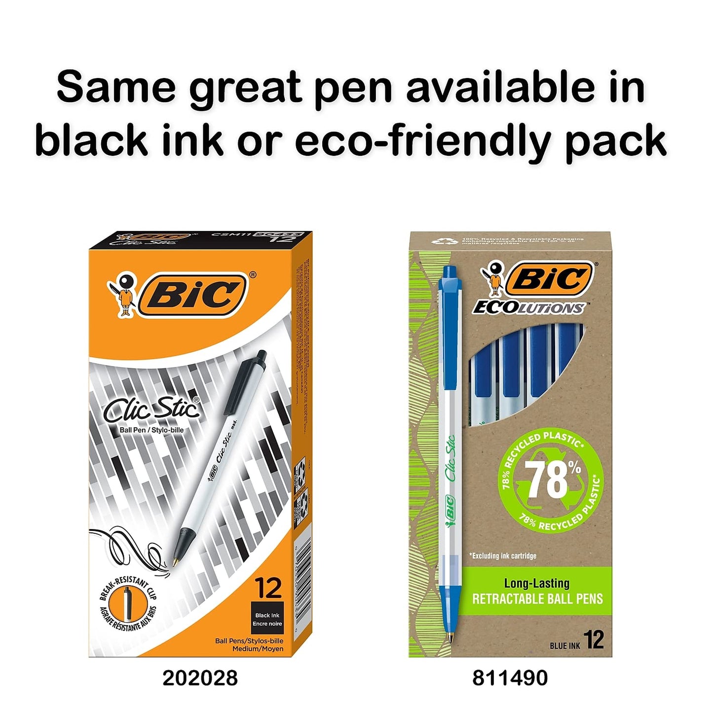 BIC® Clic Stic® Retractable Ballpoint Pen PEN,CLIC,STIC,RET,MED,BE 43032 (Pack of 15)