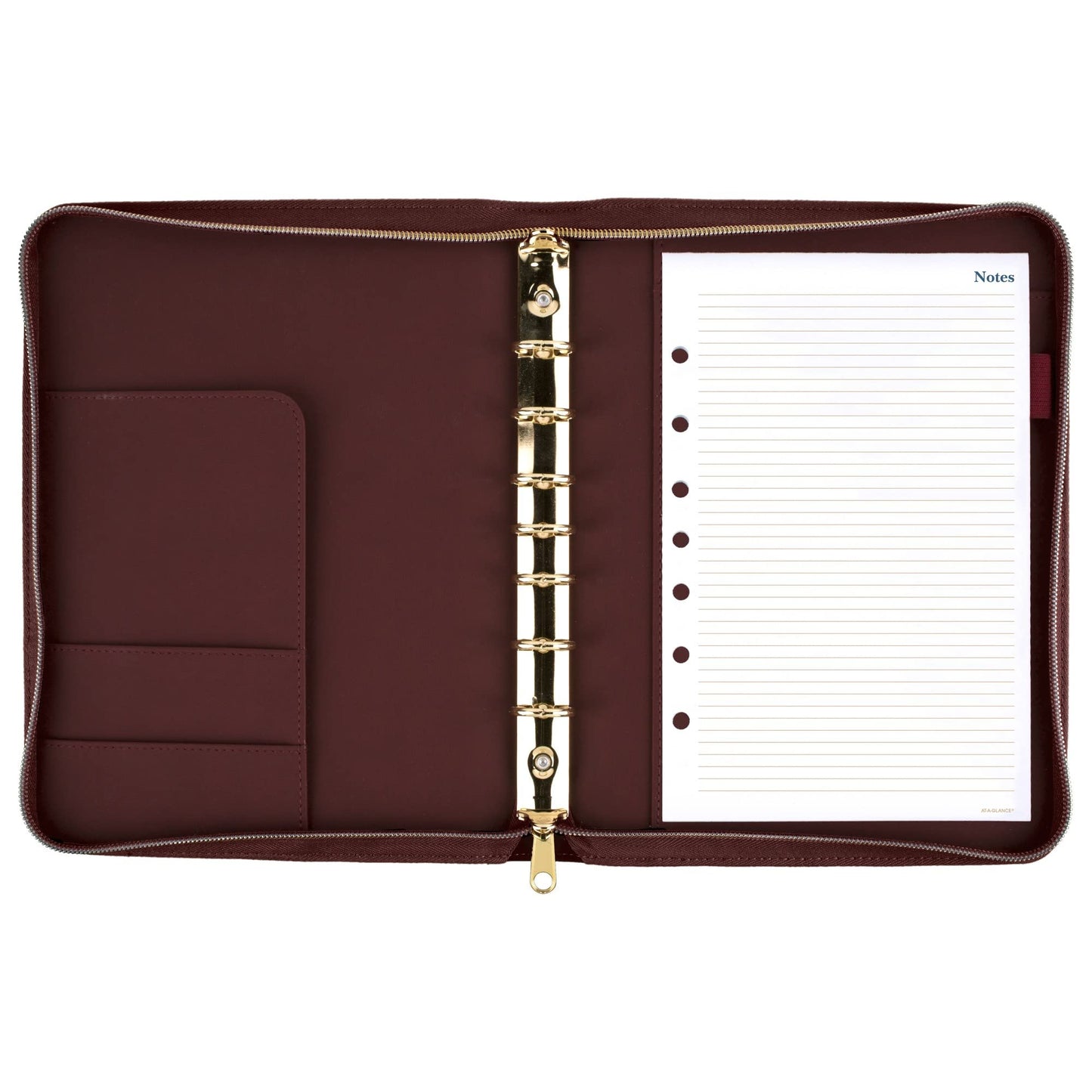 AT-A-GLANCE Faux Leather Undated Starter Set, 7-Ring, 5-1/2" x 8-1/2", Desk Size, Fashion, Merlot (DR1114-040)