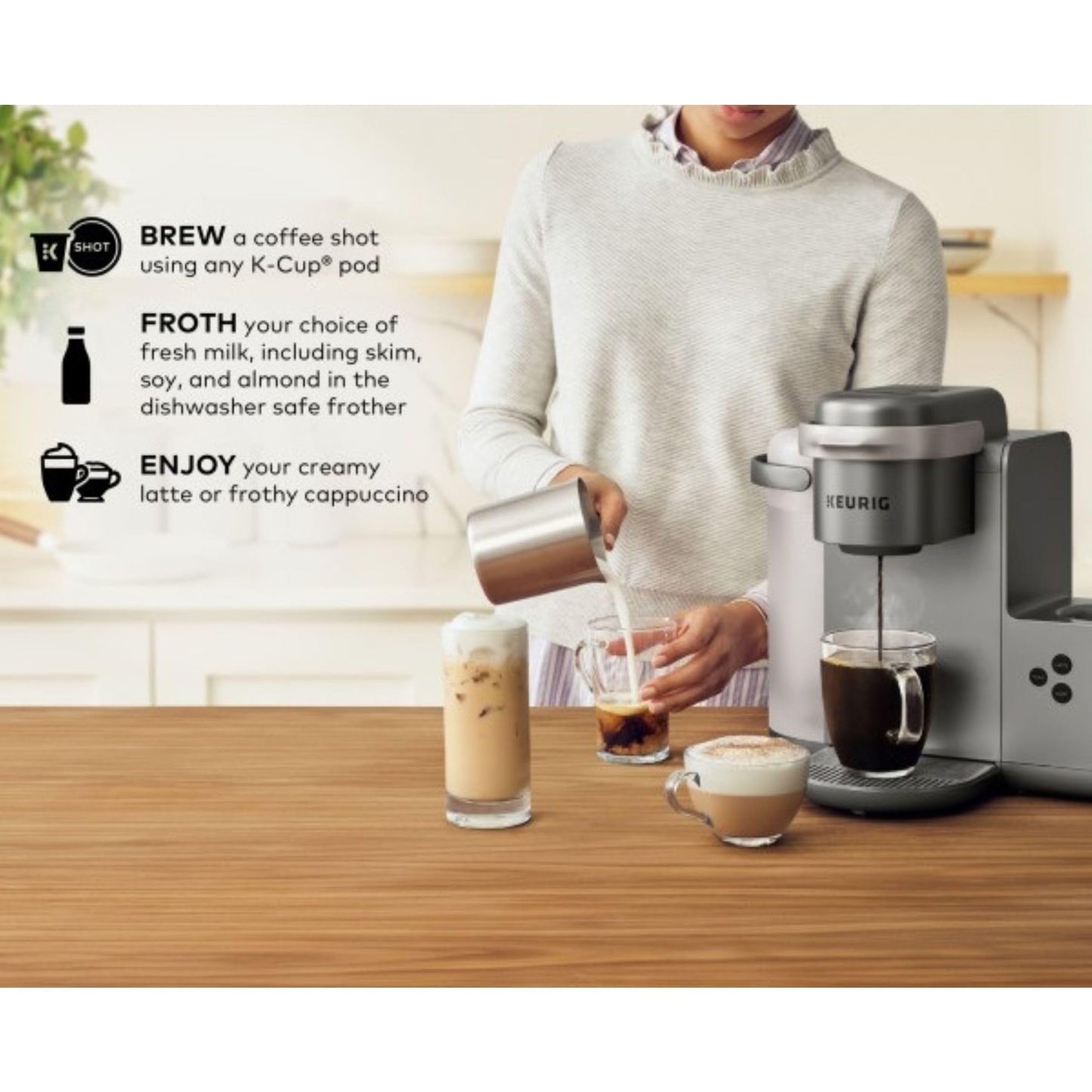 Keurig K-Cafe Special Edition Single Serve K-Cup Pod Coffee, Latte and Cappuccino Maker, Comes with Dishwasher Safe Milk Frother, Nickel