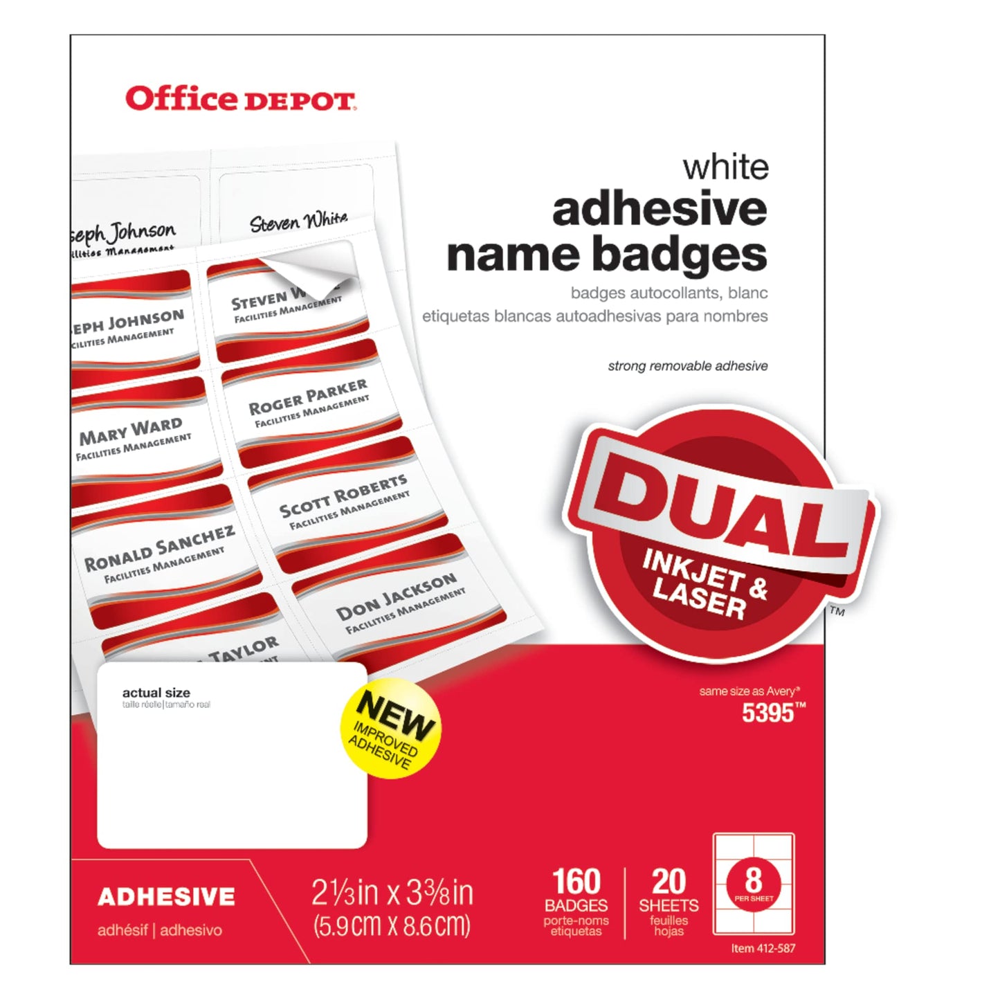 Office Depot Name Badge Labels, 2 1/3in. x 3 3/8in., White, Pack of 160, OD98843