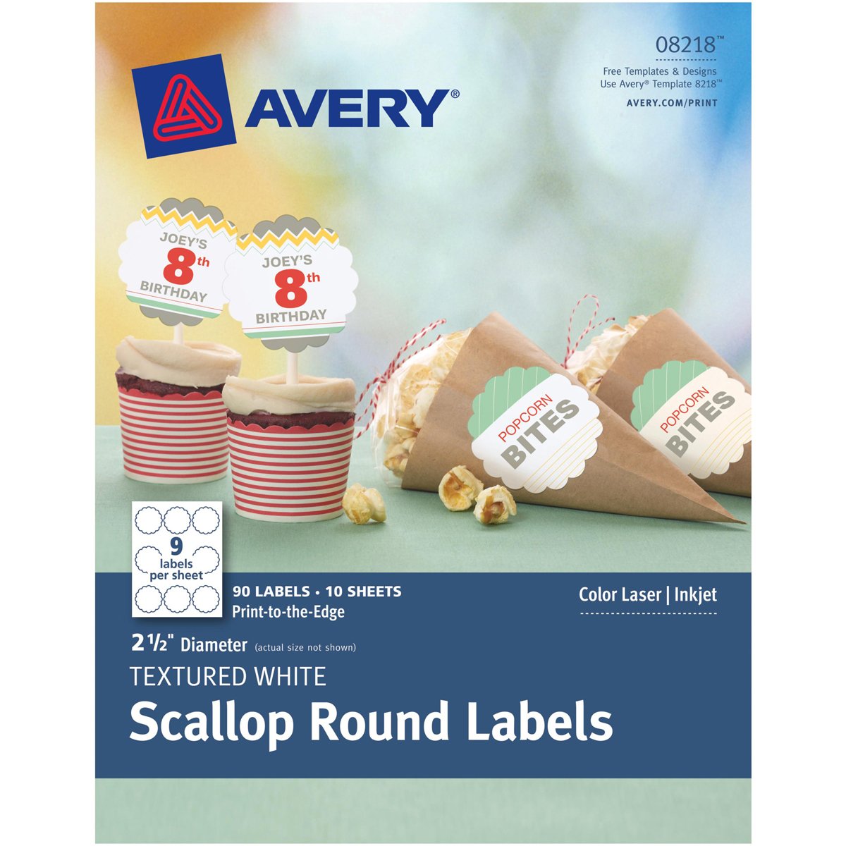 Avery Scallop 2.5 Inch Round Labels with Sure Feed for Laser & Inkjet Printers, 90 White Labels (8218)