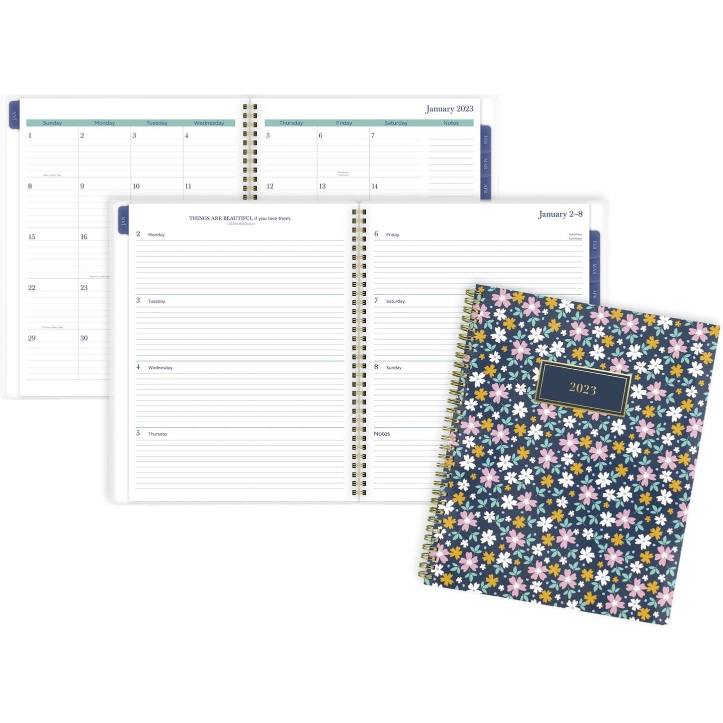 Cambridge Precious Weekly/Monthly Planner, Precious Floral Artwork, 11 x 8.5, Blue/Green/Pink Cover, 12-Month (Jan to Dec): 2023