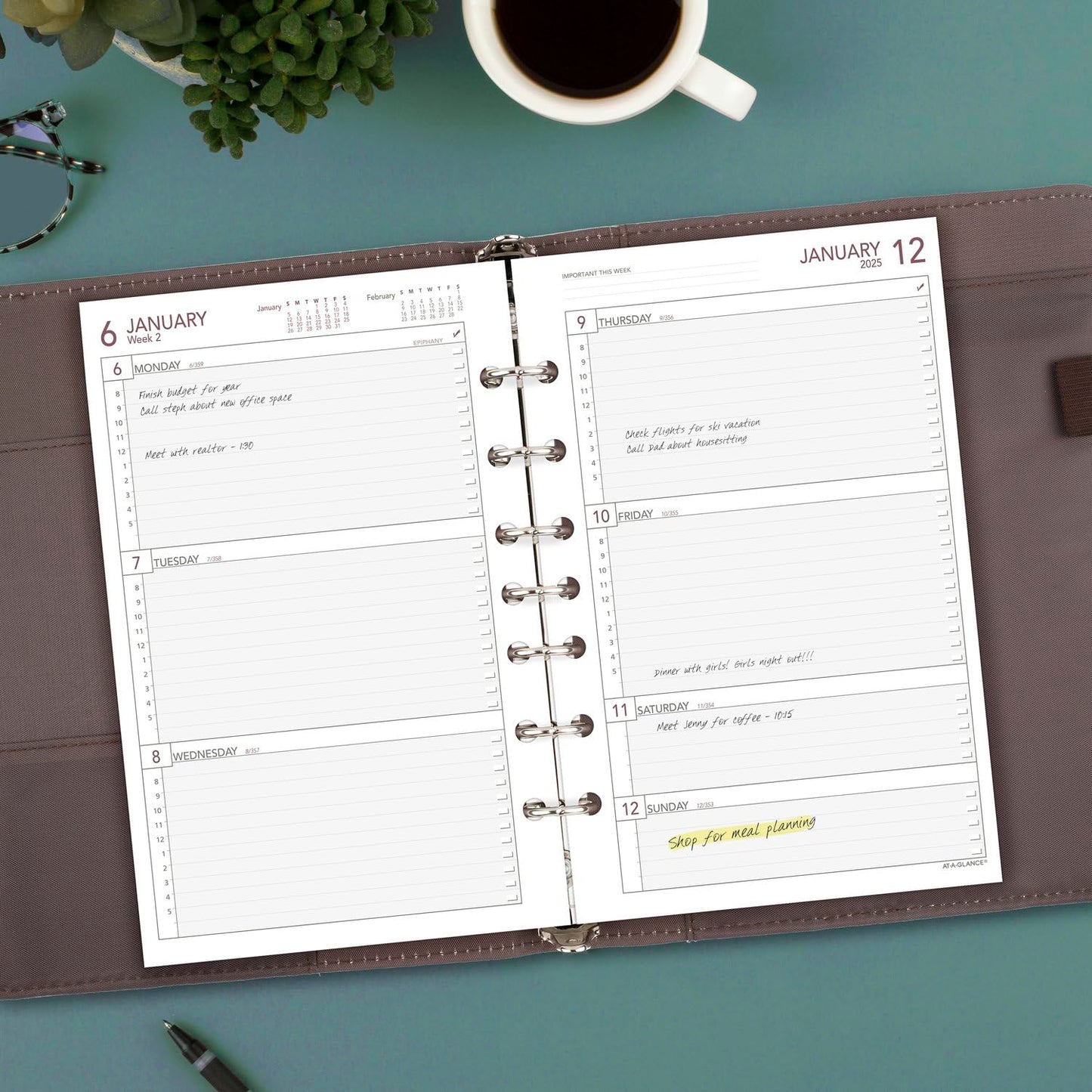 AT-A-GLANCE 2025 Planner Refill, Weekly, 5-1/2" x 8-1/2", Desk Size 4, Loose-Leaf (061-285Y-25)