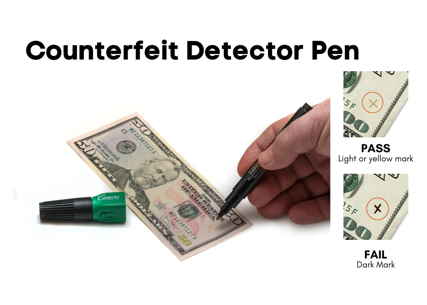 Dri Mark Dual Test - The Original Counterfeit Detection Marker Pen with UV LED Cap, Tests for Security Strips and Authentic Currency Paper - 4 UV Light/Pen Combinations Plus 2 Holders with Coil