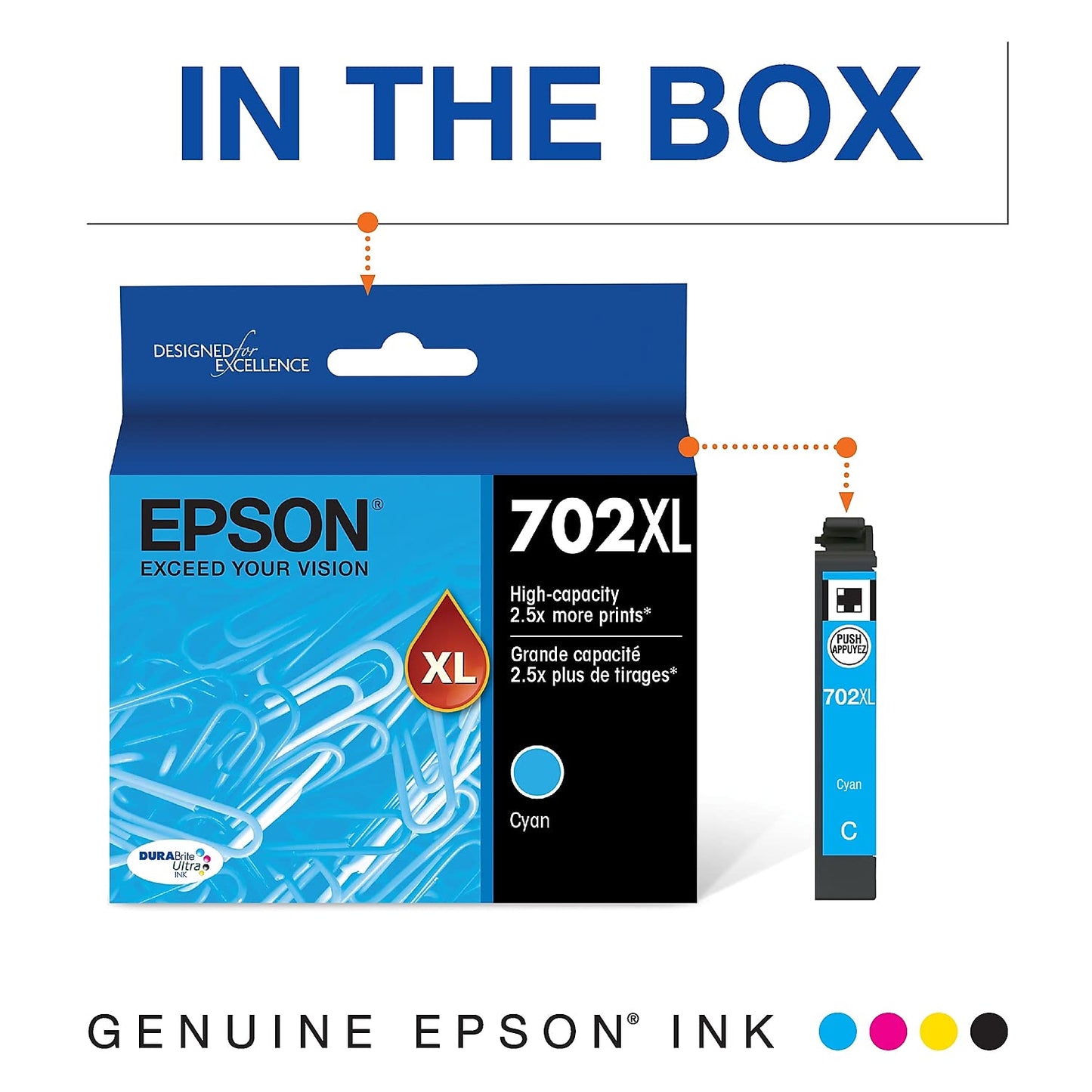 EPSON 702 DURABrite Ultra Ink High Capacity Cyan Cartridge (T702XL220-S) Works - EXP 03/2024