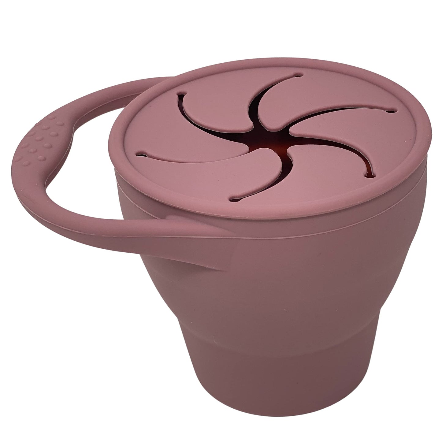BraveJusticeKidsCo | Snack Attack Snack Cup | Collapsible Silicone Snack Container | Toddler and Baby Snack Catcher Lid (Dusty Rose)