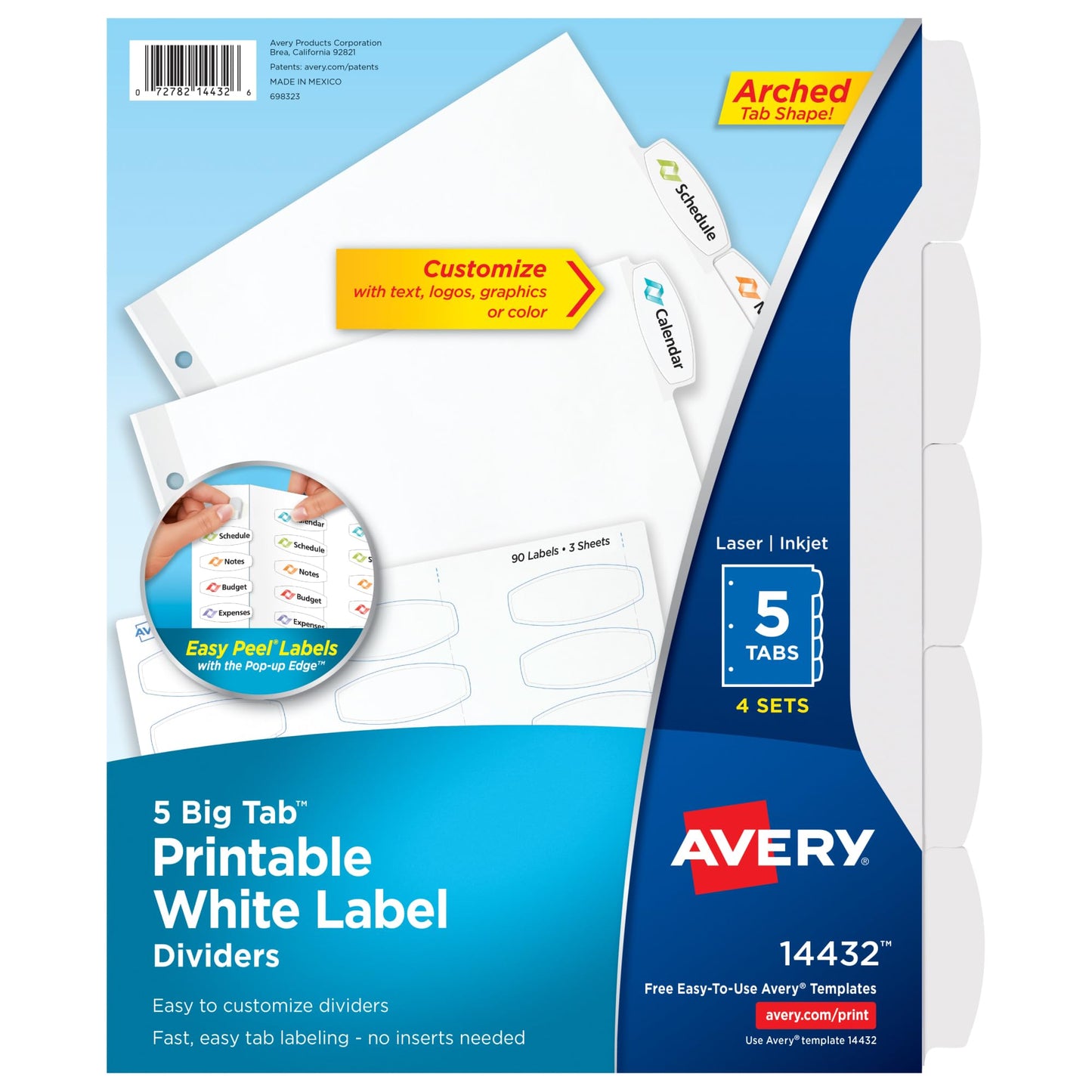 Avery Big Tab Printable White Label Dividers with Easy Peel, 5 Tabs, 4 Sets (14432)