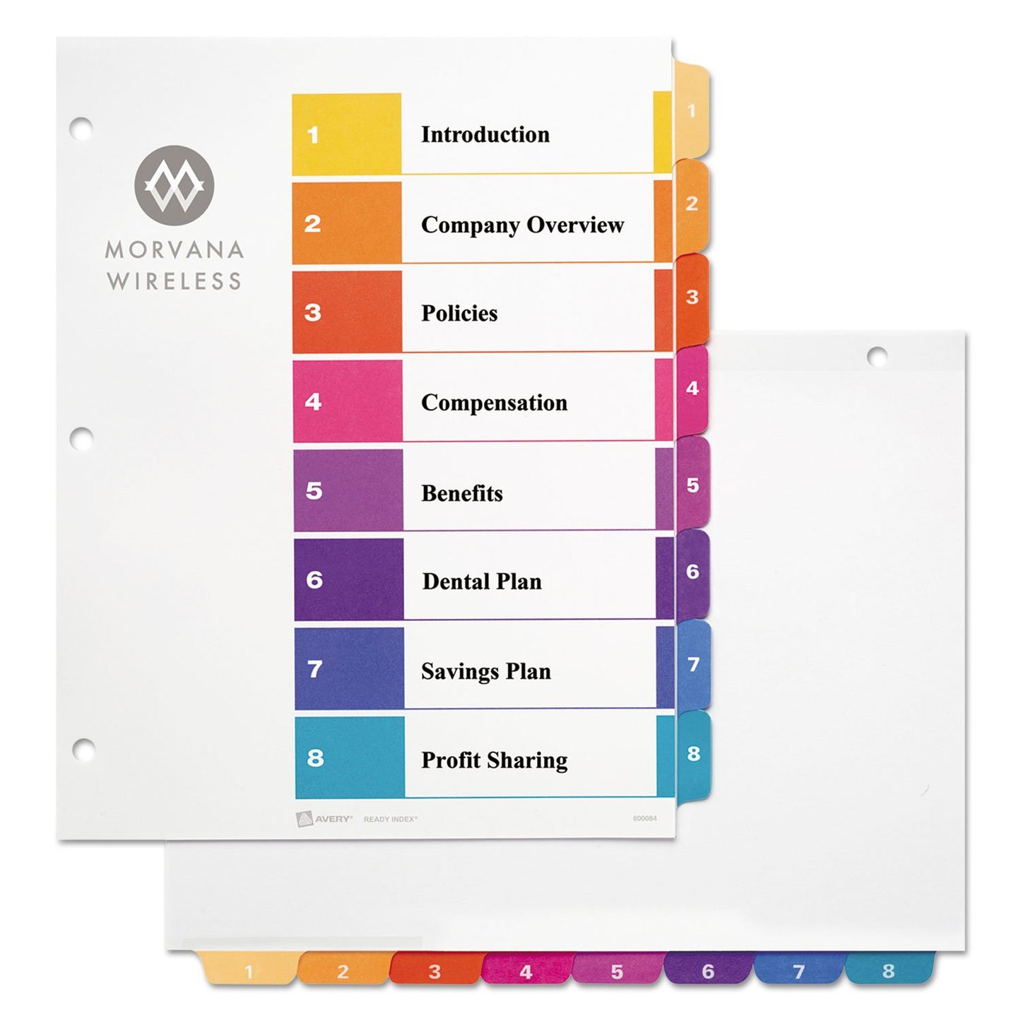 Avery 11133 Ready Index TOC Dividers, Tabs 1-8, Letter Size, Colors, 8 Tabs/St