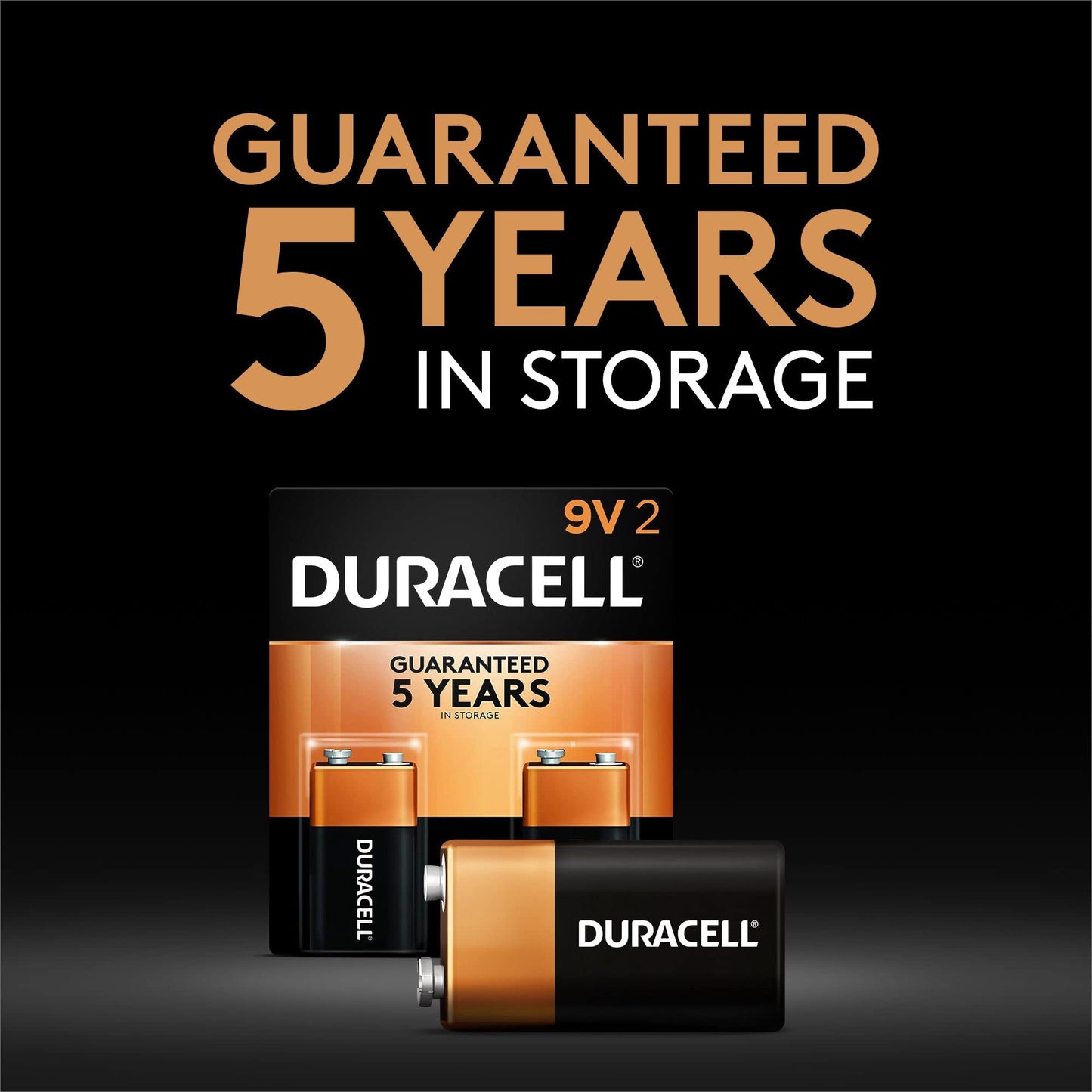 Duracell Coppertop 9V Battery, 2 Count Pack, 9-Volt Battery with Long-lasting Power, All-Purpose Alkaline 9V Battery for Household and Office Devices