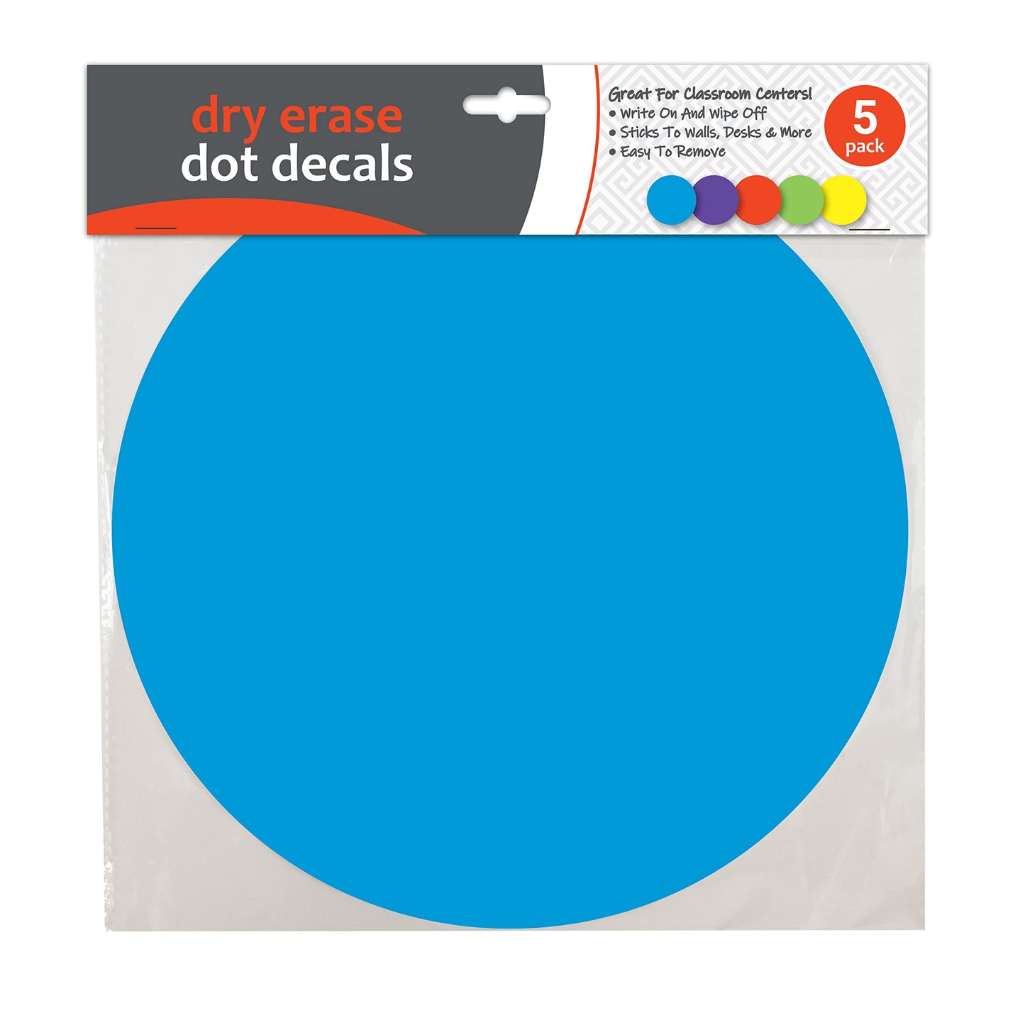 Dry Erase Dot Decals, Assorted Colors, 11", 5/PK, (40520)
