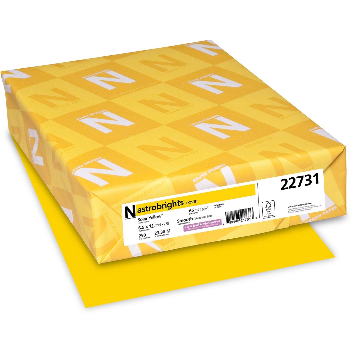 Astrobrights(R) Cover Stock, 8 1/2in. x 11in., 65 Lb, Solar Yellow, Pack Of 250 Sheets, 21738